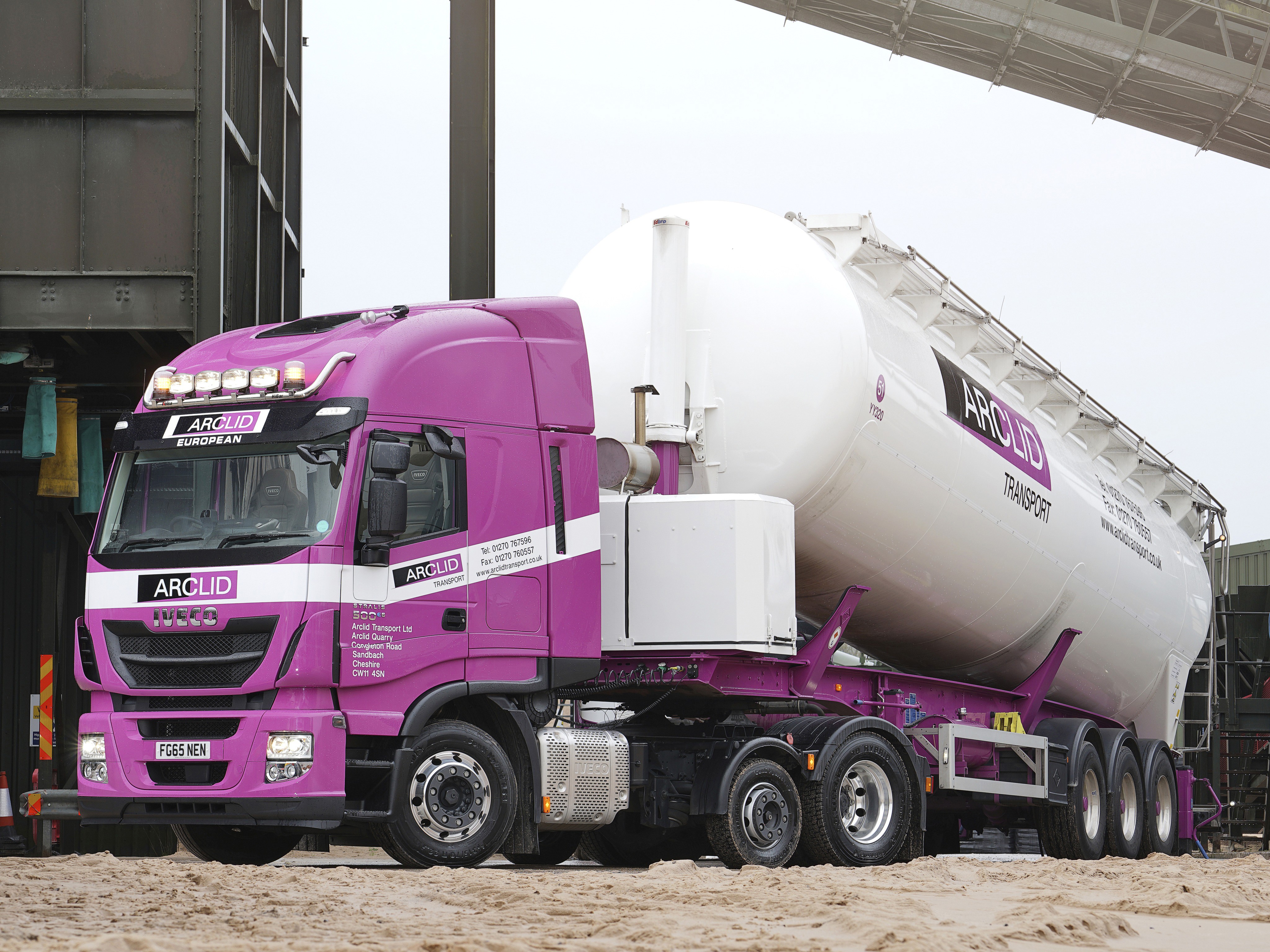 IVECO Violet Truck with ARGLID Transport Trailer HD Wallpaper