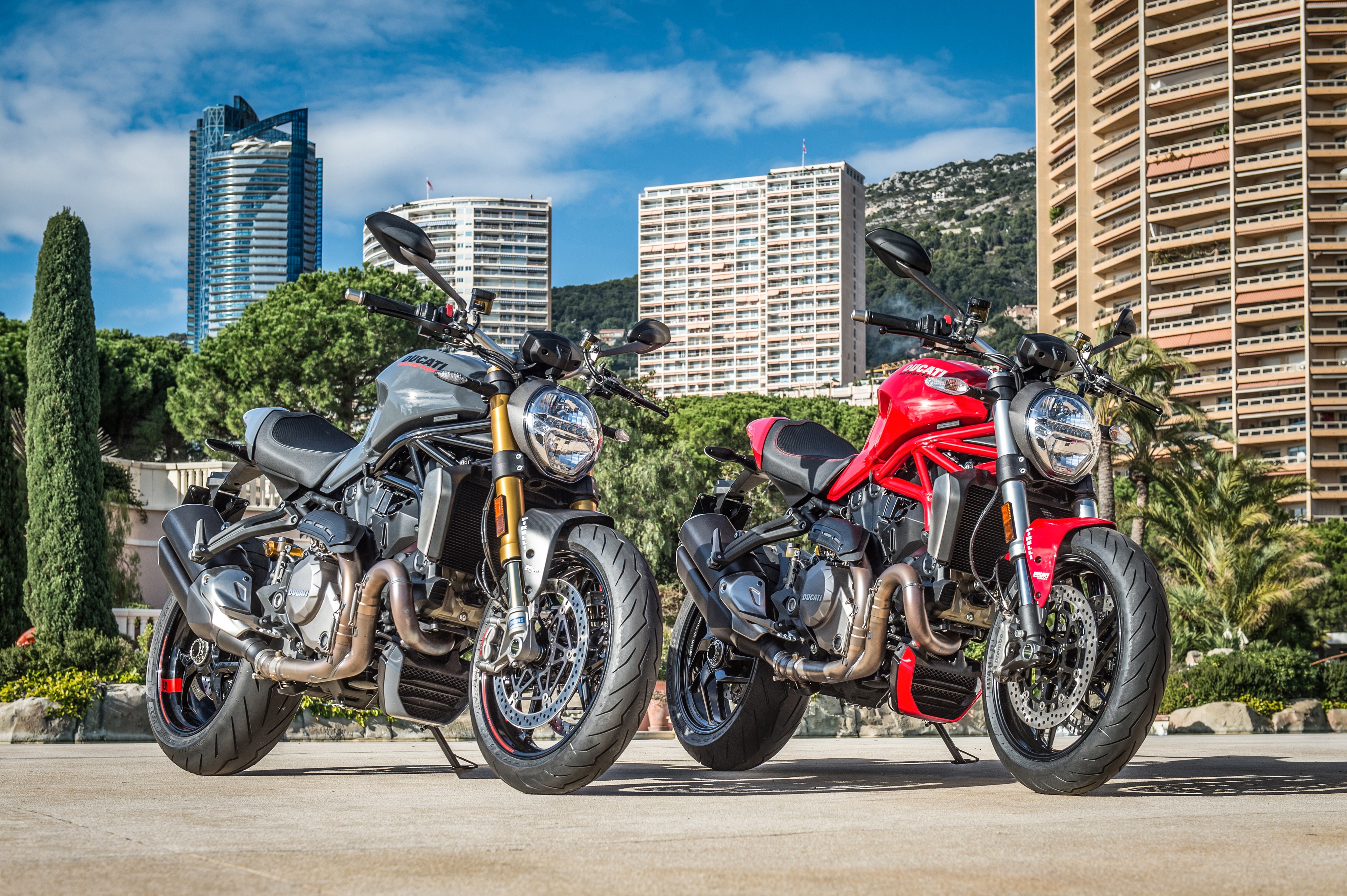 Two Ducati Monster 1200 S motorcycles HD Wallpaper