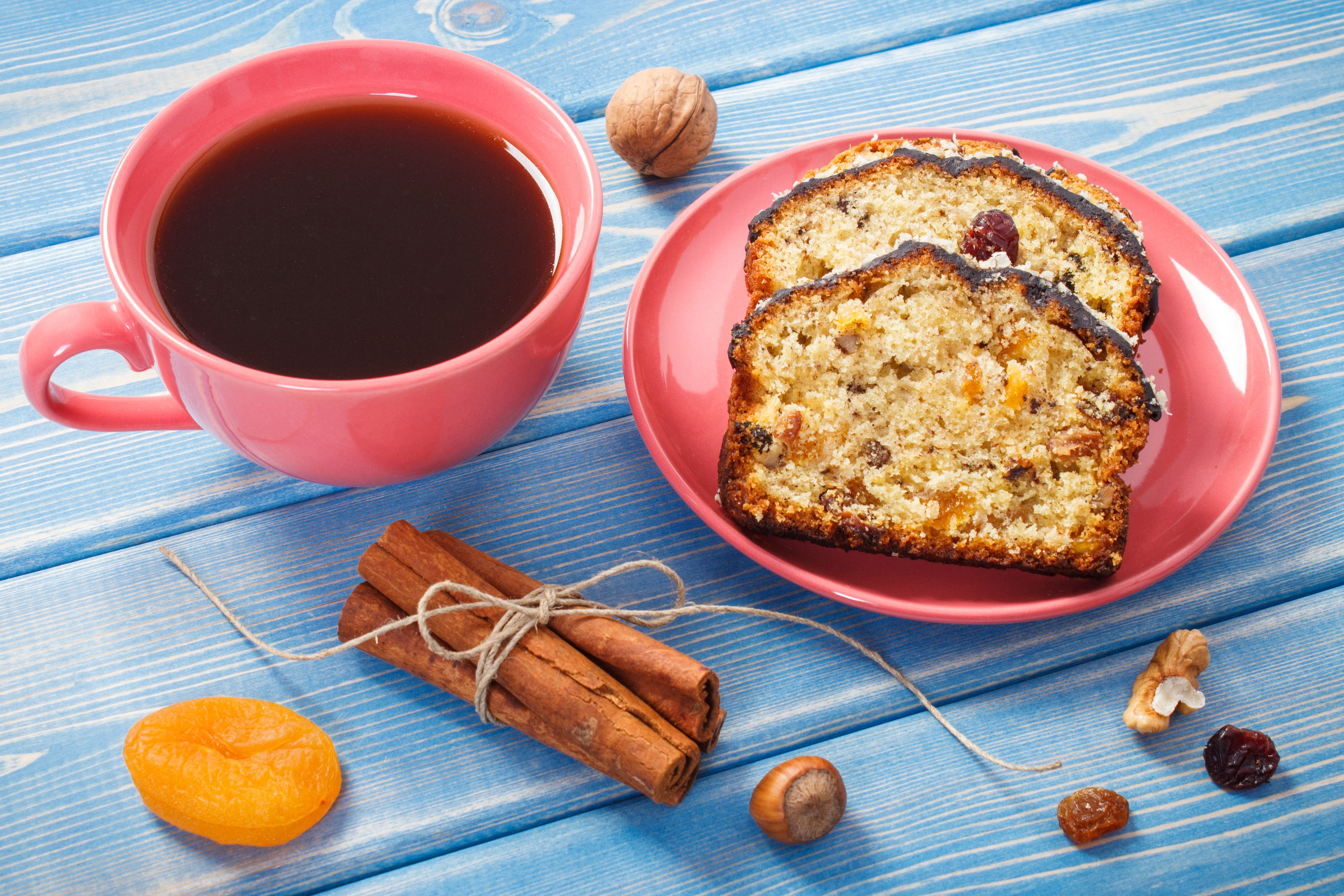Coffee with Pound Cake, Cinnamon, and Nuts HD Wallpaper