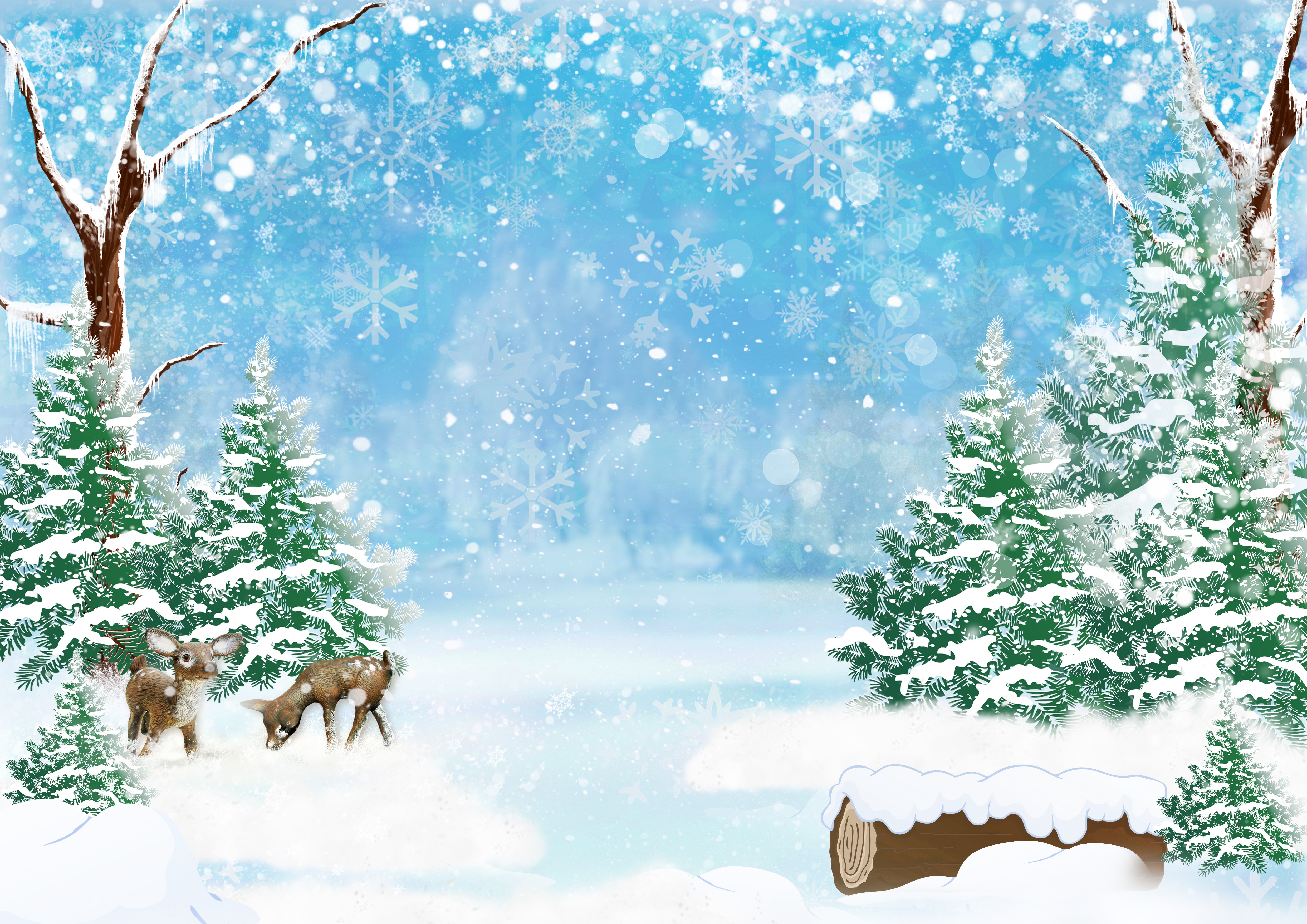 Winter forest scene with deer and snow HD Wallpaper