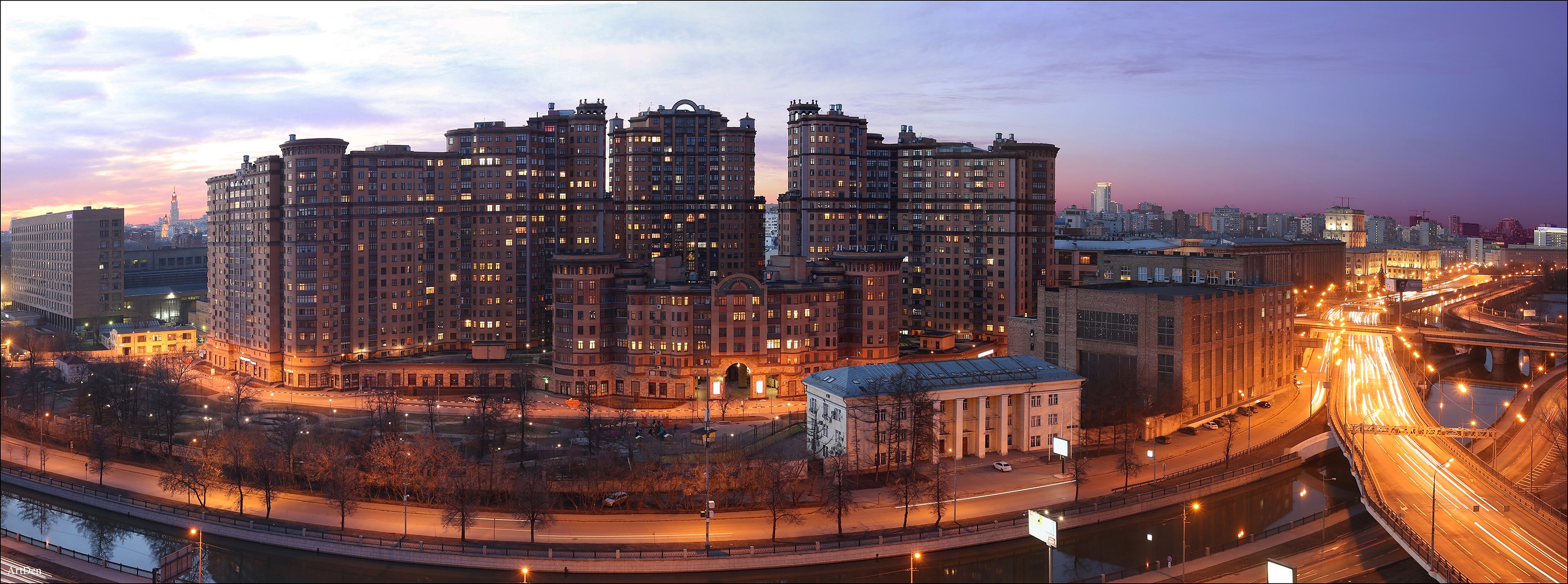 Moscow, Russia: Apartment Buildings and Highway at Dusk HD Wallpaper