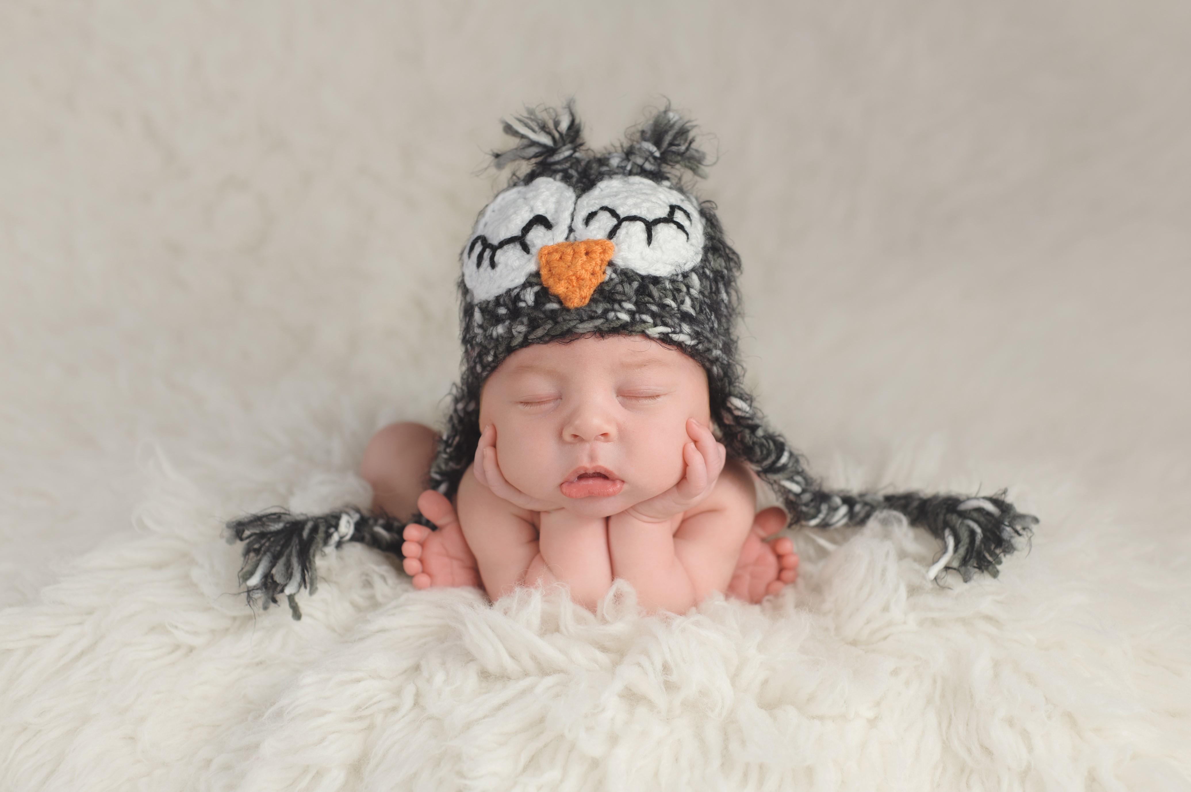 Baby in Owl Hat Sleeping HD Wallpaper