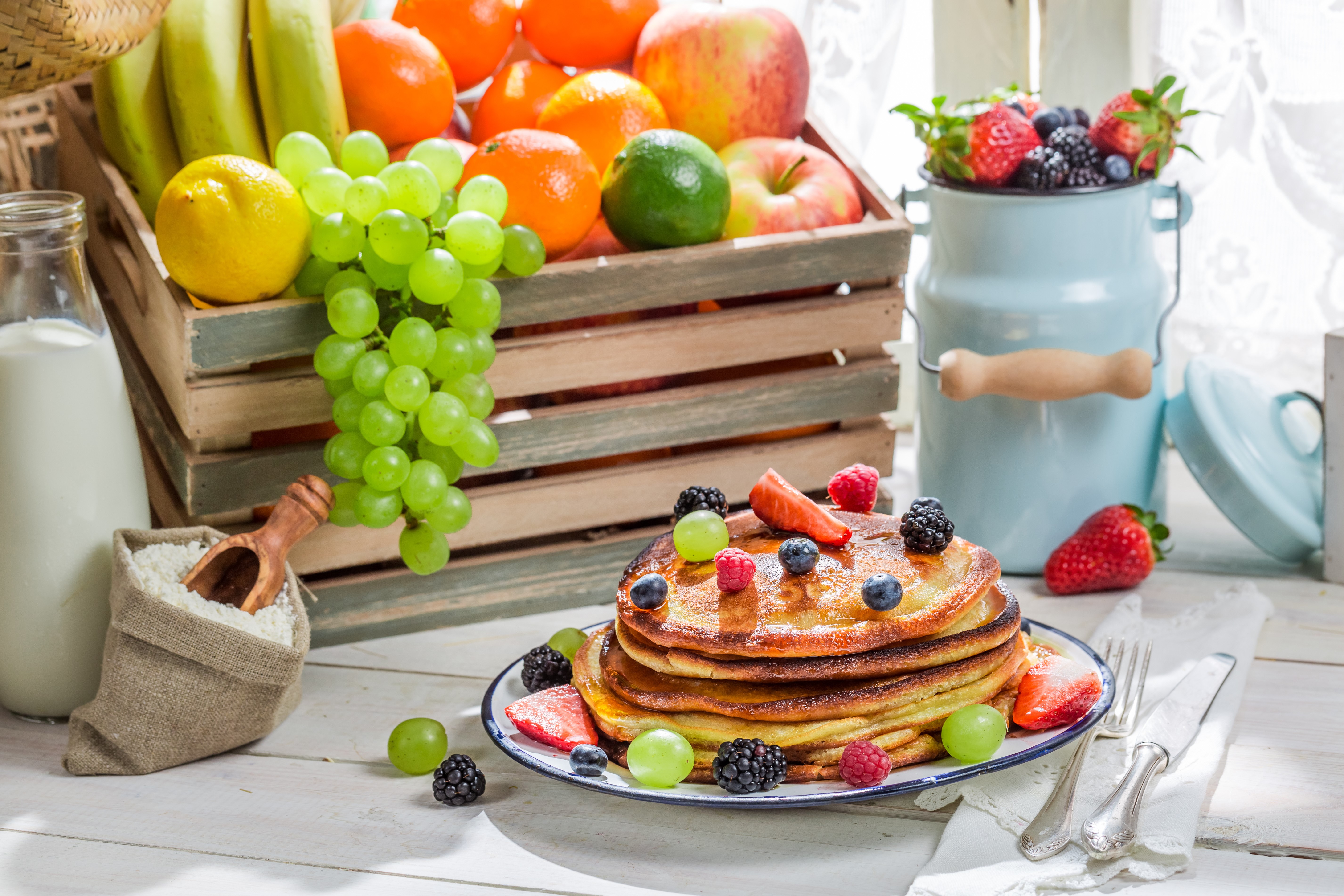 Pancakes with Berries and Fruits HD Wallpaper
