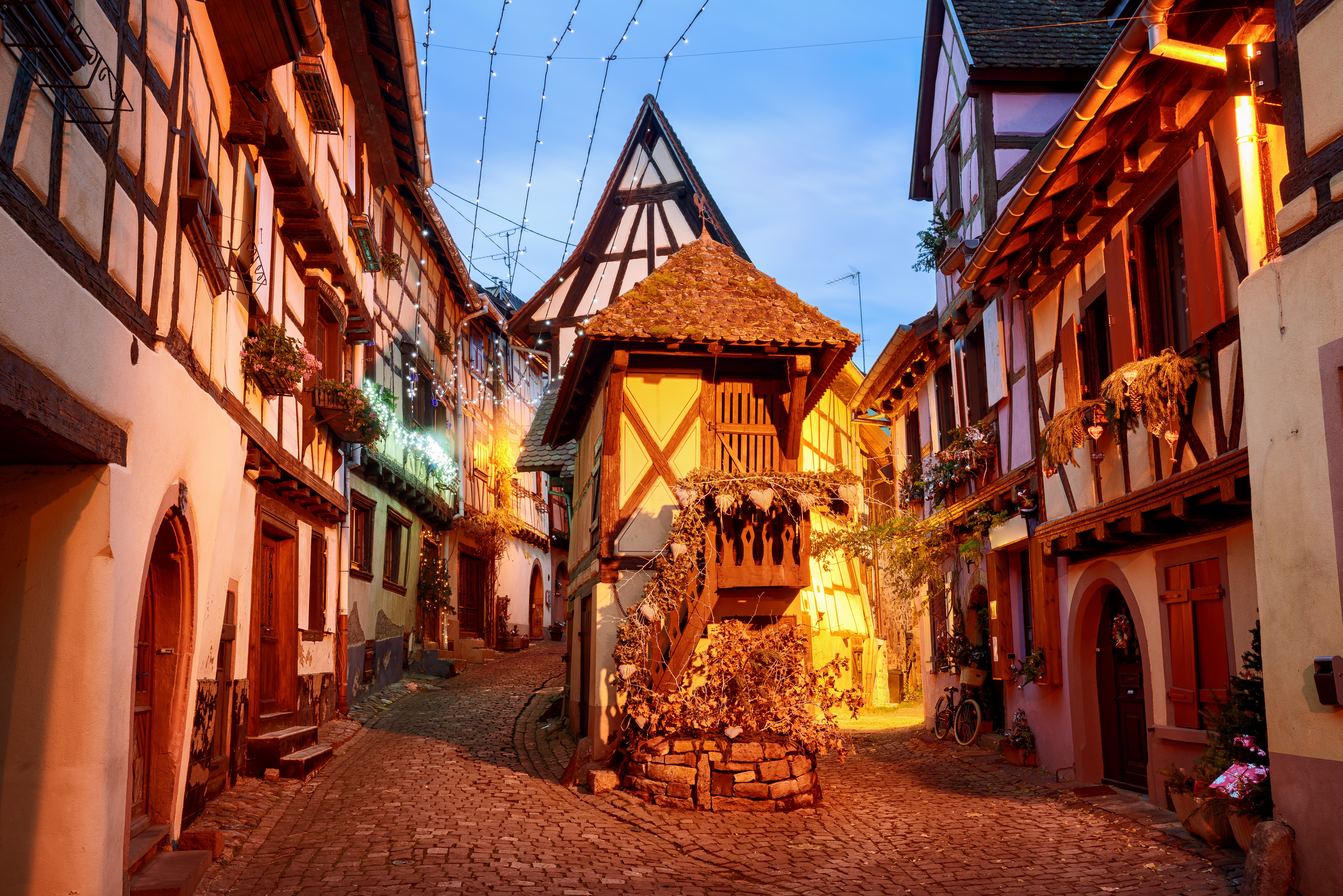 Evening street in Colmar, Alsace, France HD Wallpaper