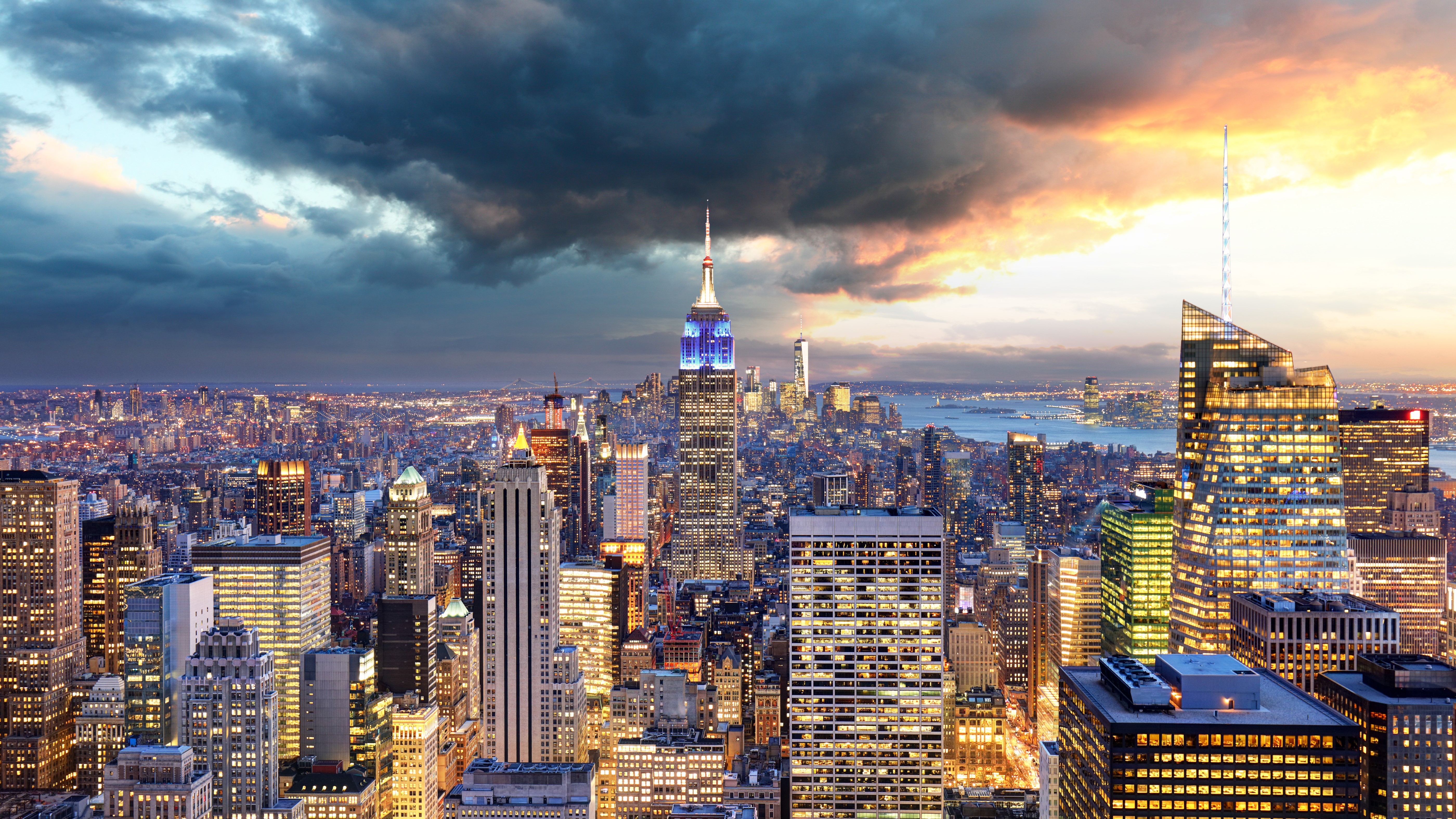 New York City Skyline with Empire State Building at Dusk HD Wallpaper