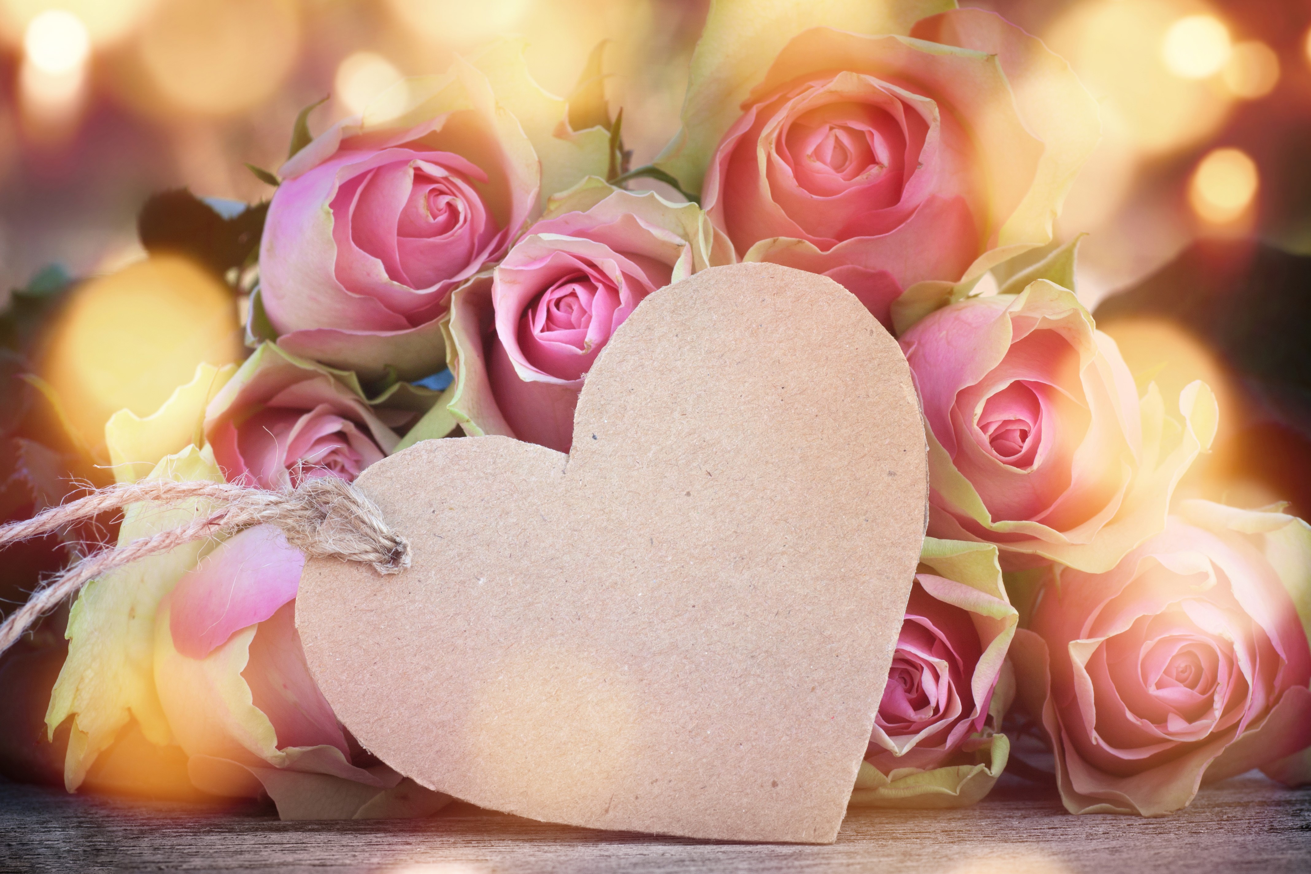 Pink Roses with Heart Card HD Wallpaper