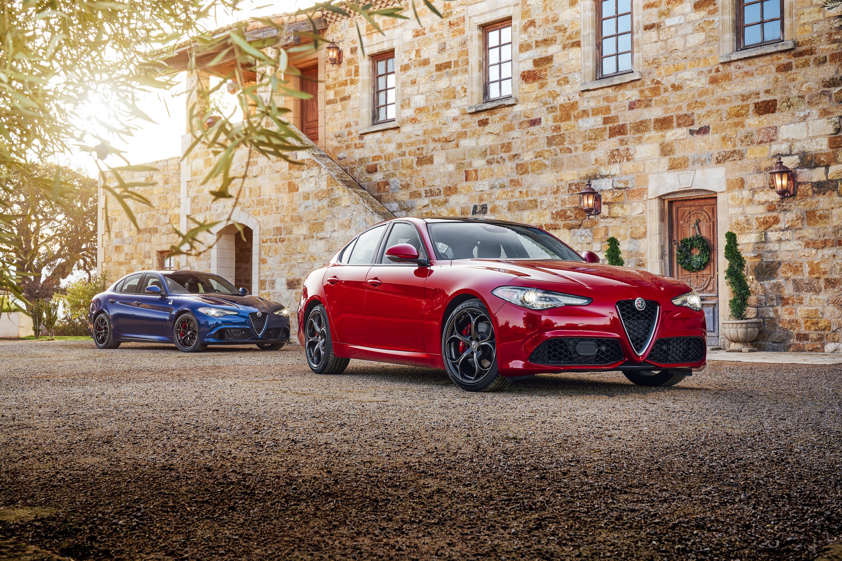 Red and Blue Alfa Romeo Giulia Cars HD Wallpaper