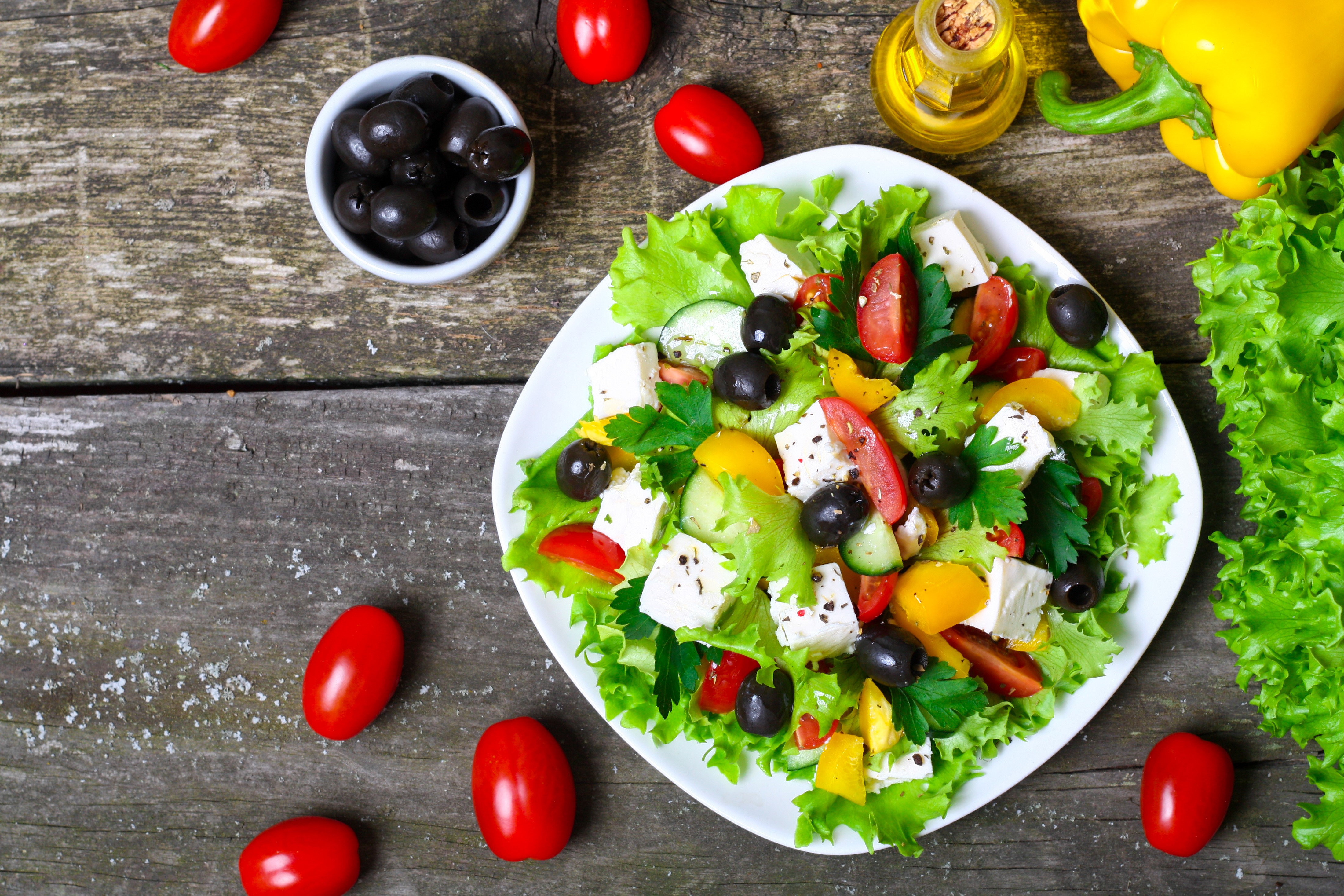 Greek Salad with Feta Cheese and Olives HD Wallpaper