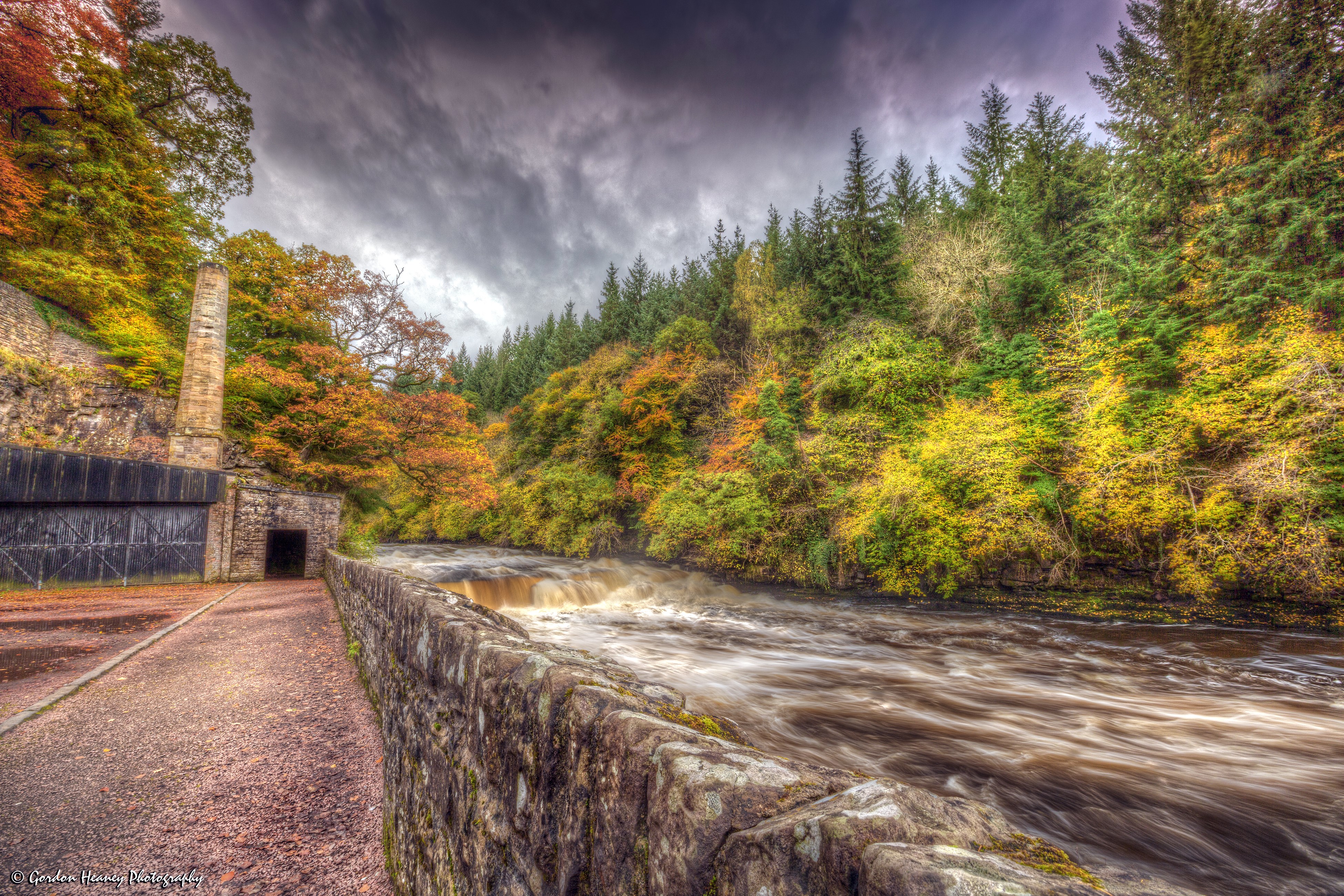 New Lanark Scotland Autumn River HDR HD Wallpaper
