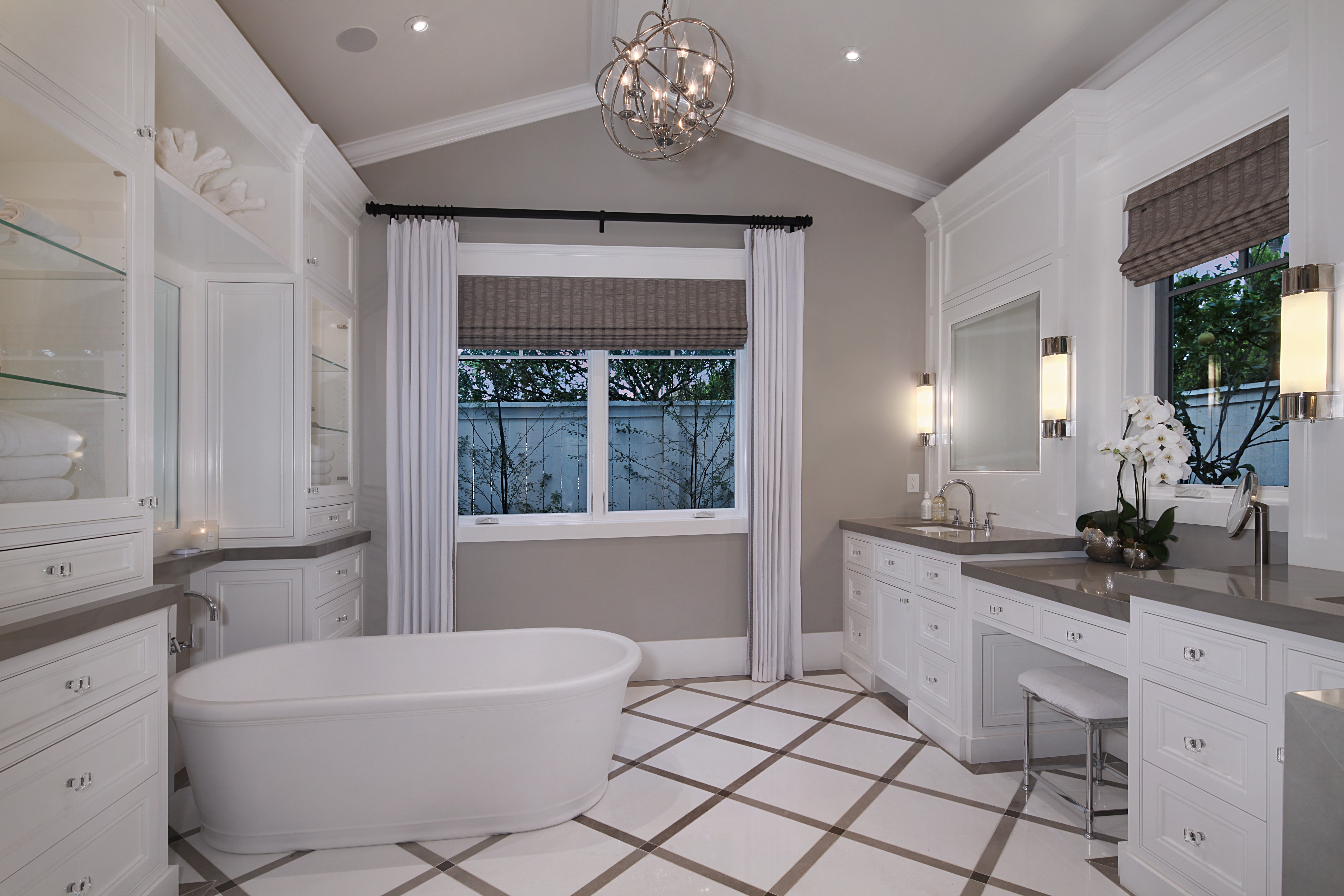 Luxury Bathroom with Freestanding Tub and Vanity HD Wallpaper