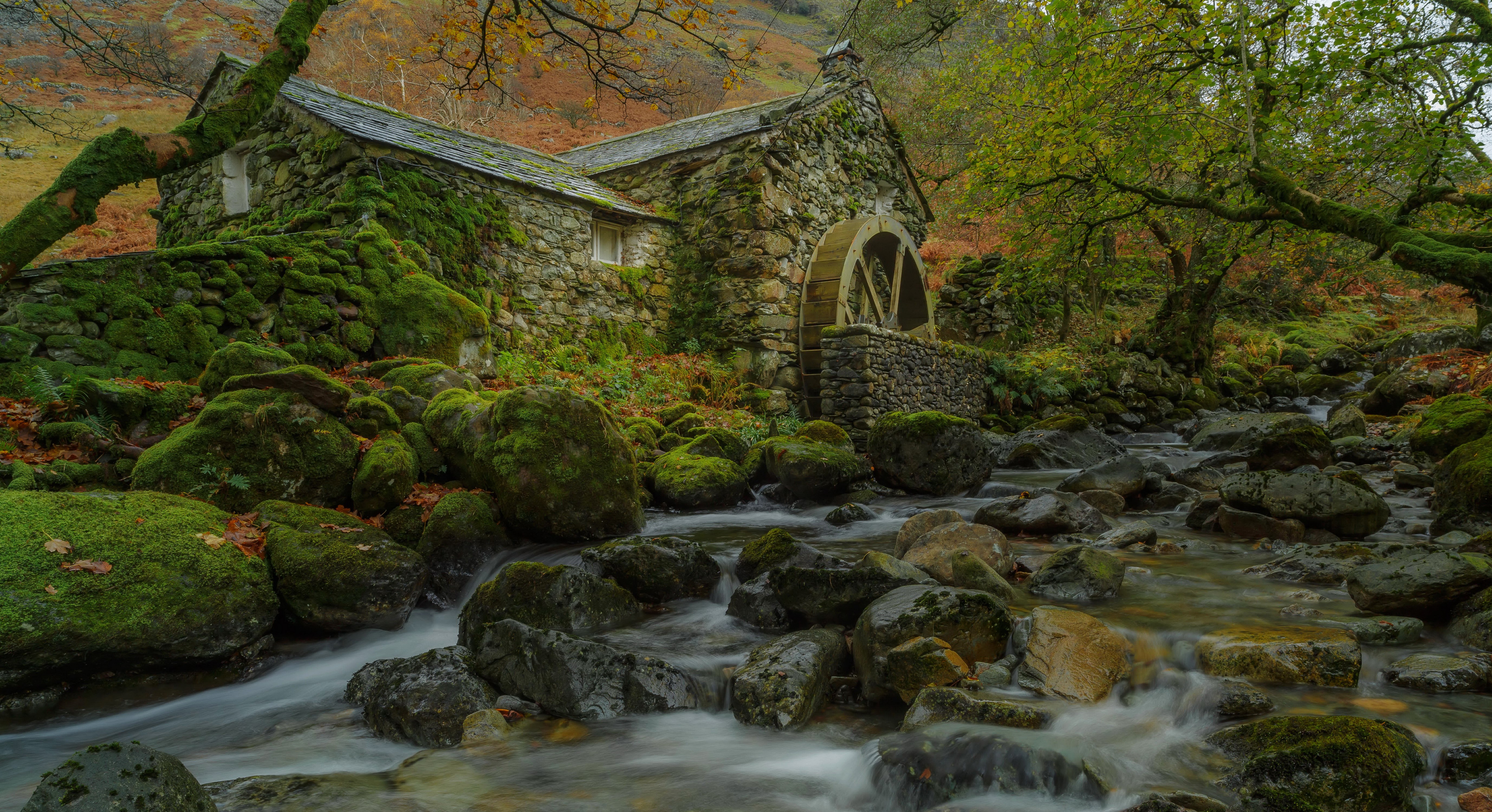 Borrowdale Mill with Waterwheel and Stream HD Wallpaper