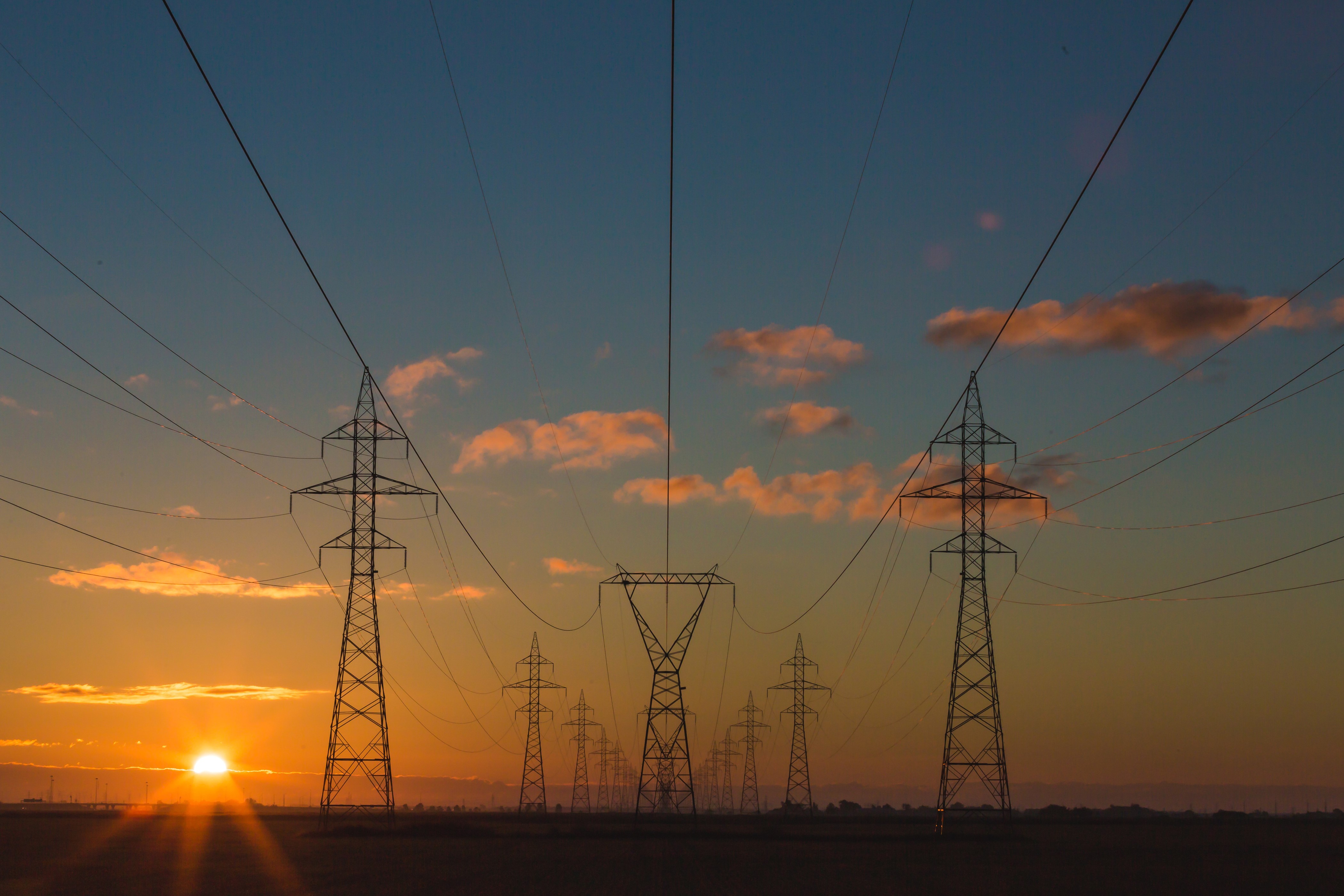 Power lines at sunset HD Wallpaper