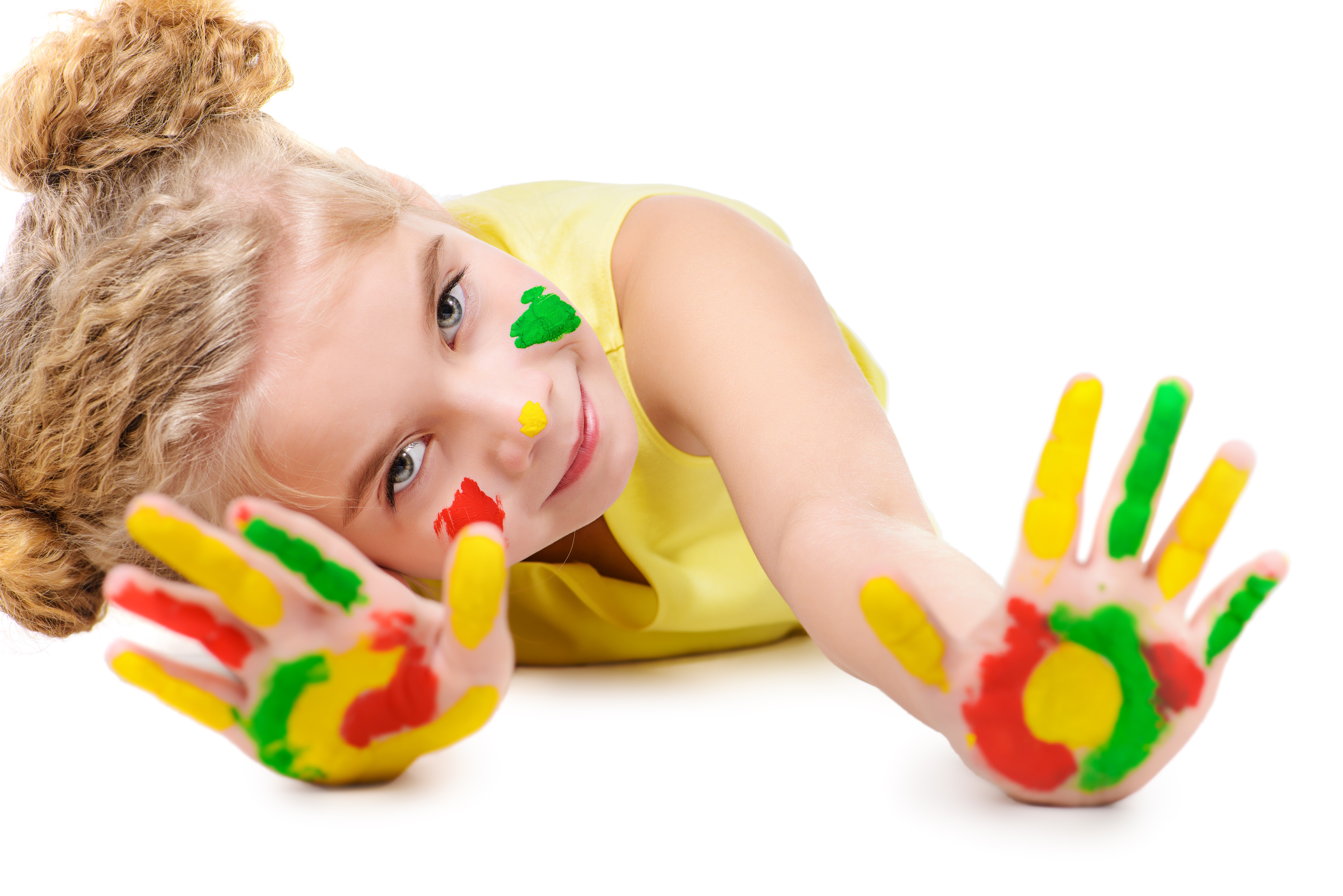 Girl with painted hands and face HD Wallpaper