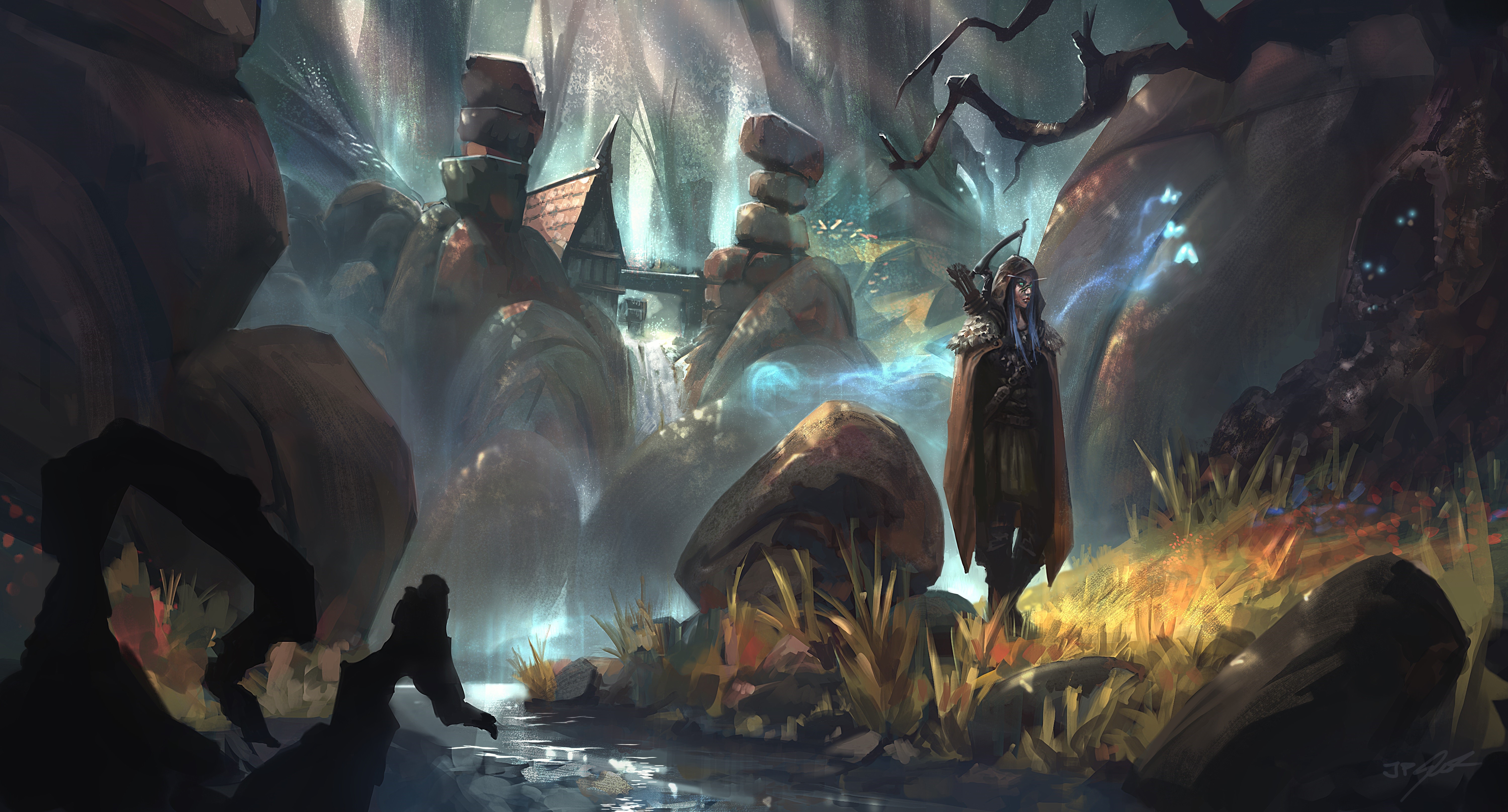 Fantasy warrior in a mystical forest HD Wallpaper