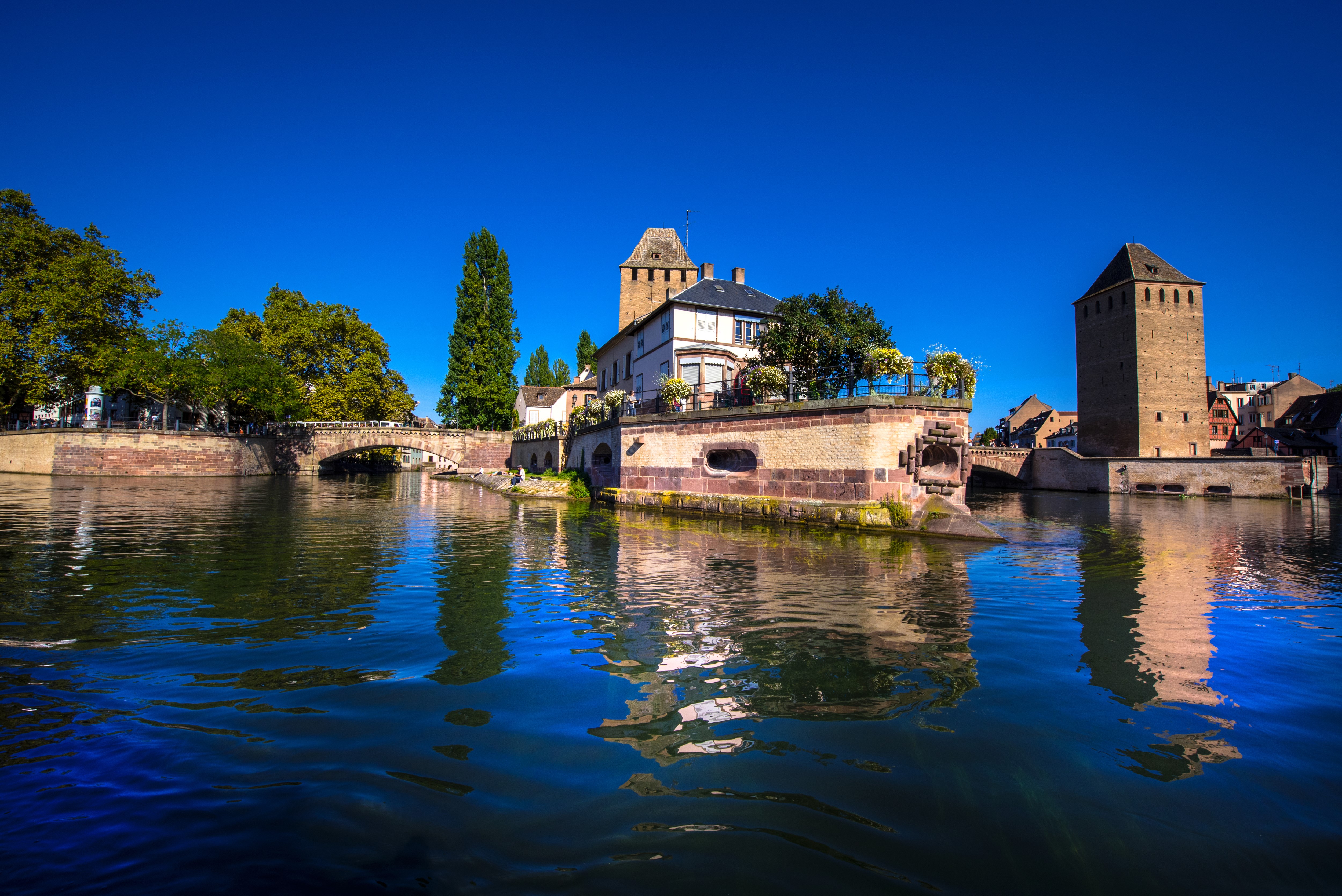 Strasbourg France Riverfront with Bridges and Houses HD Wallpaper