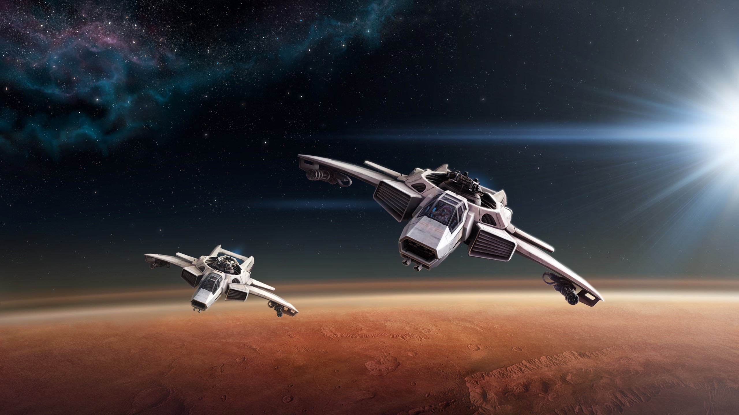 Star Citizen ships flying over a planet HD Wallpaper