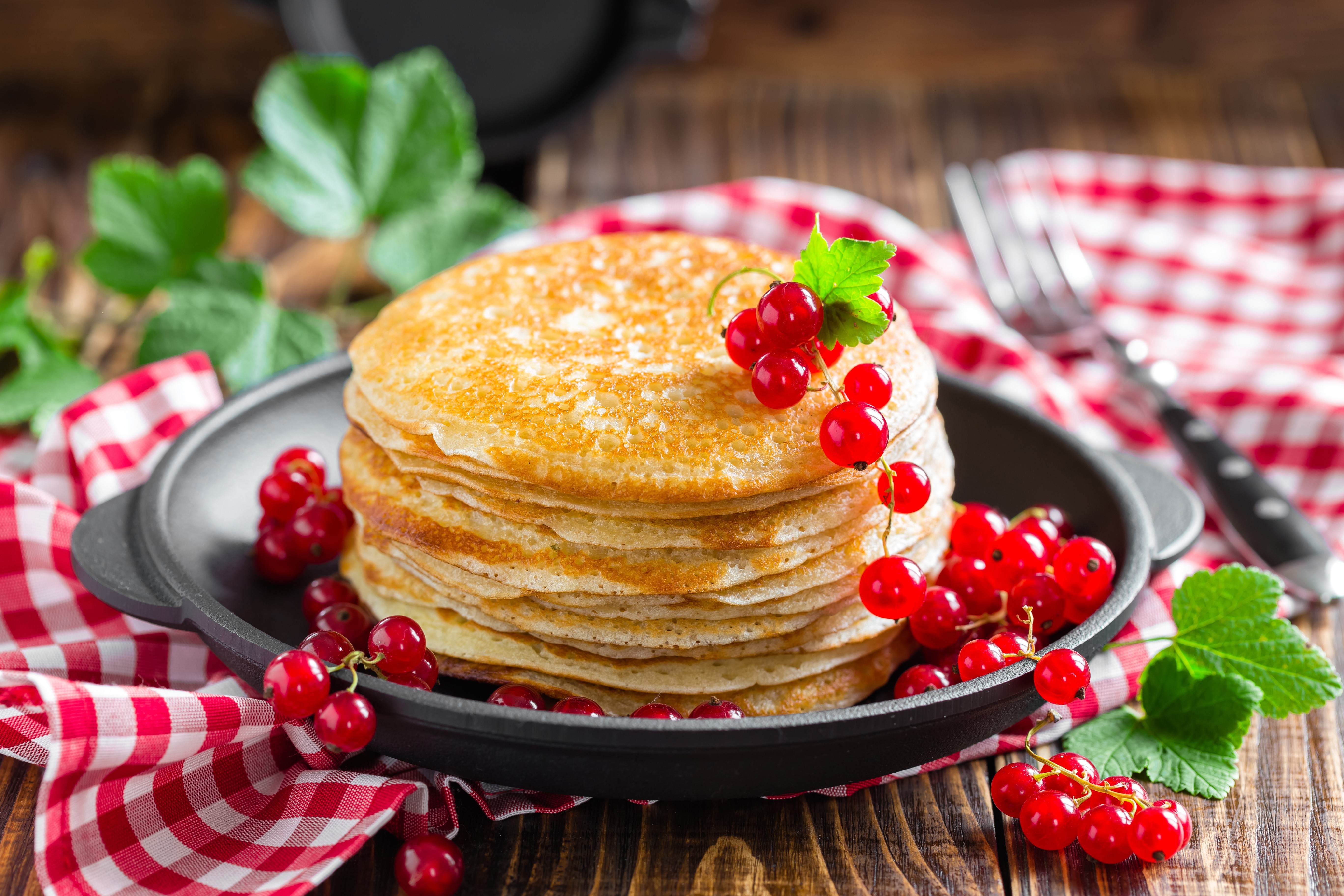 Stack of Pancakes with Red Currants HD Wallpaper