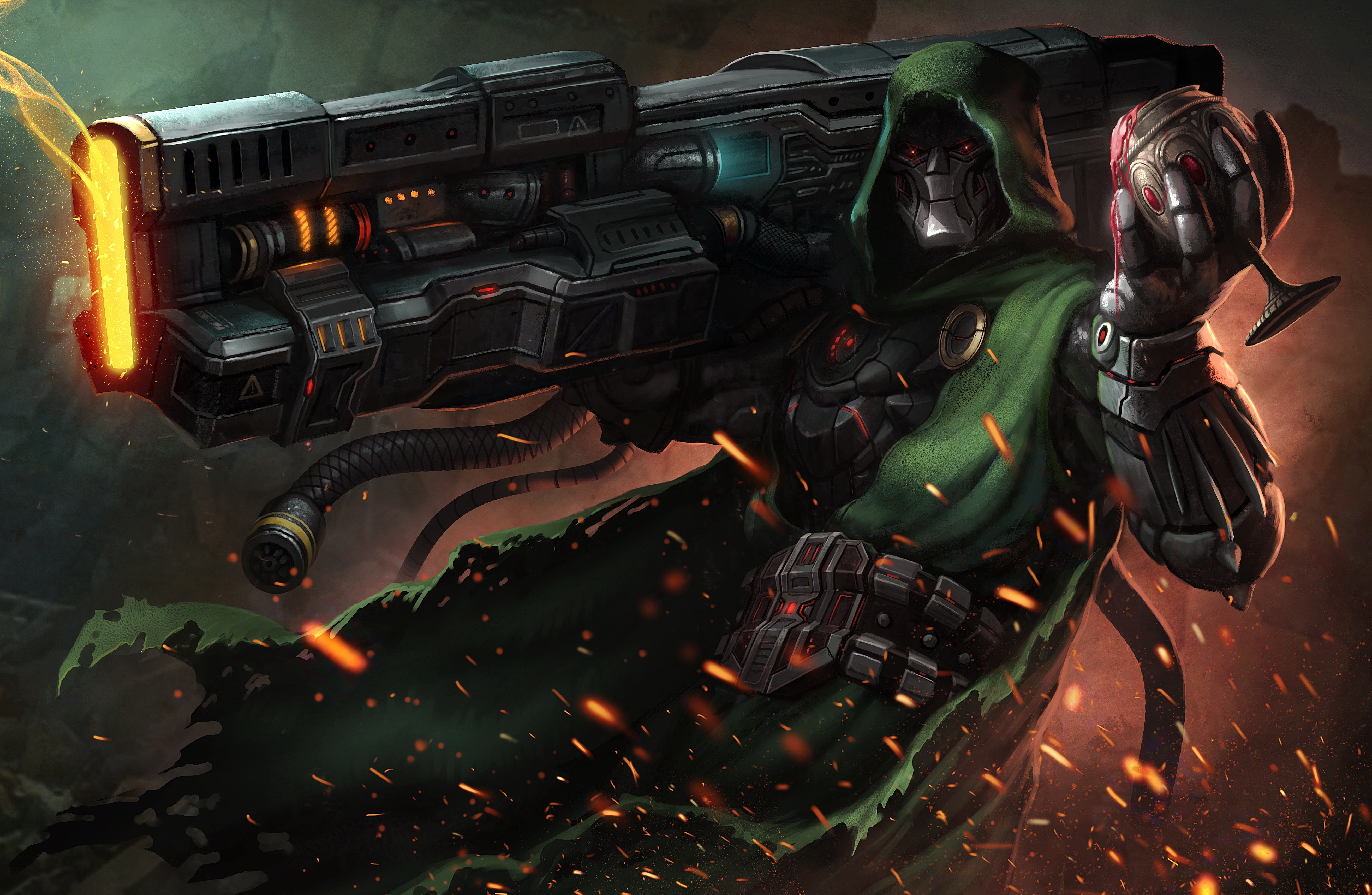 Doctor Doom with a large weapon and a goblet HD Wallpaper