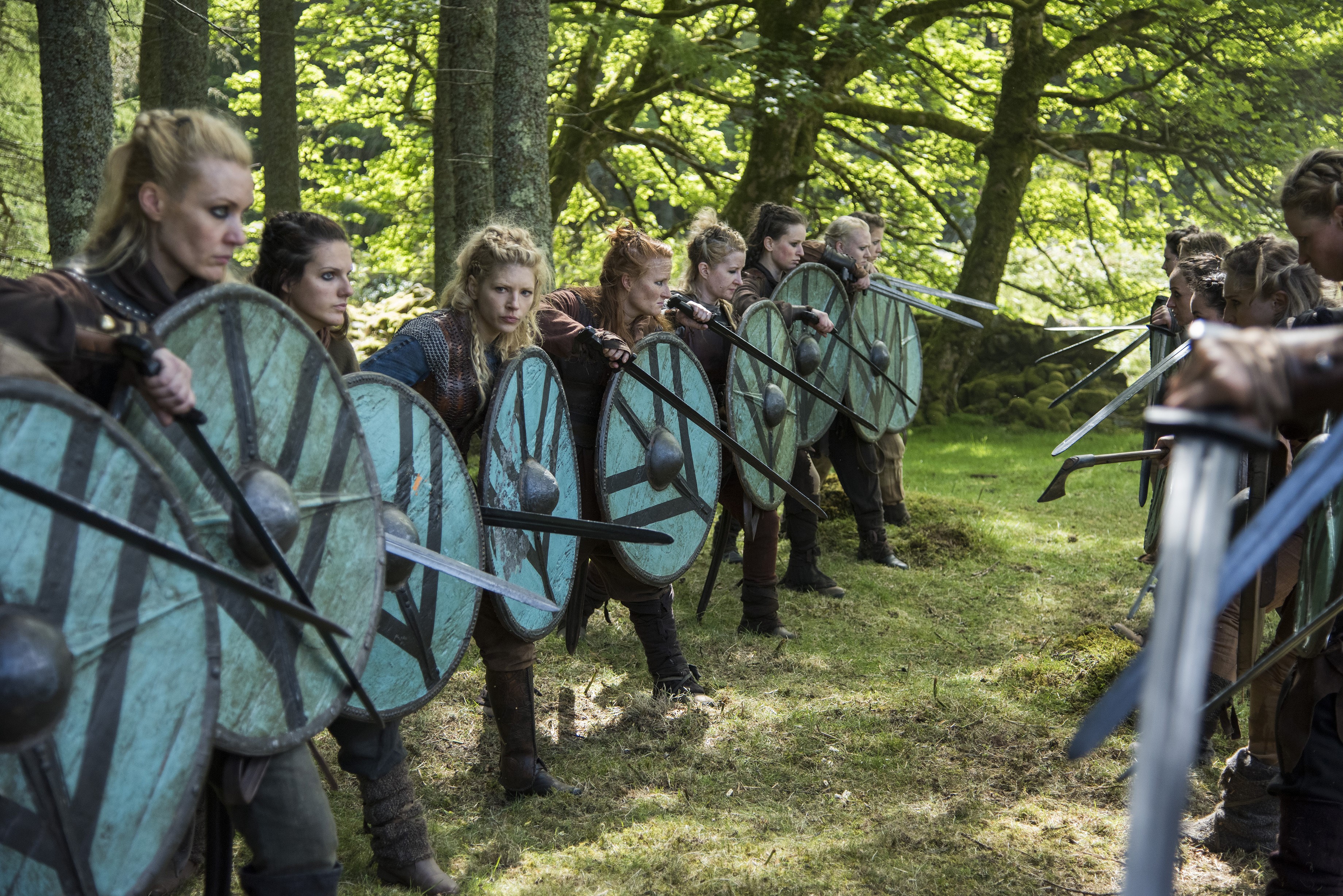 Lagertha and Vikings warriors with shields HD Wallpaper