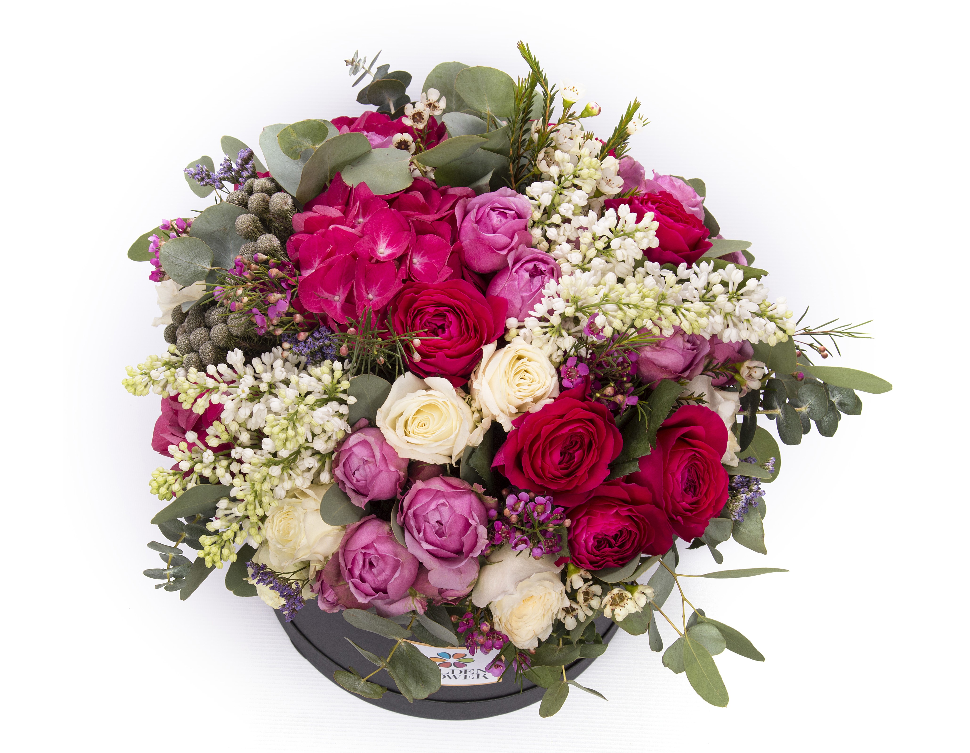 Bouquet of Roses and Hydrangeas in a Box HD Wallpaper
