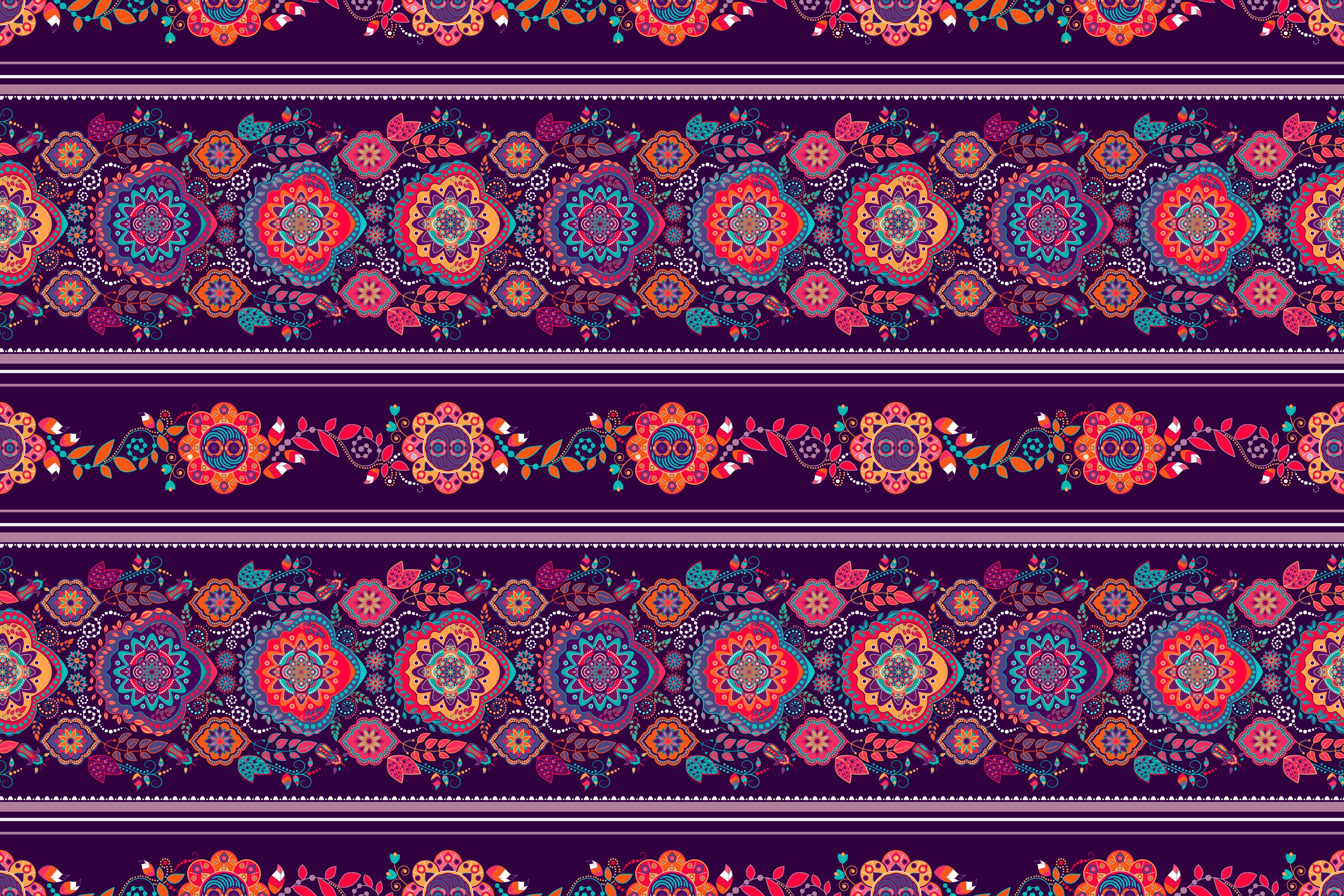 Bohemian floral pattern with stripes HD Wallpaper