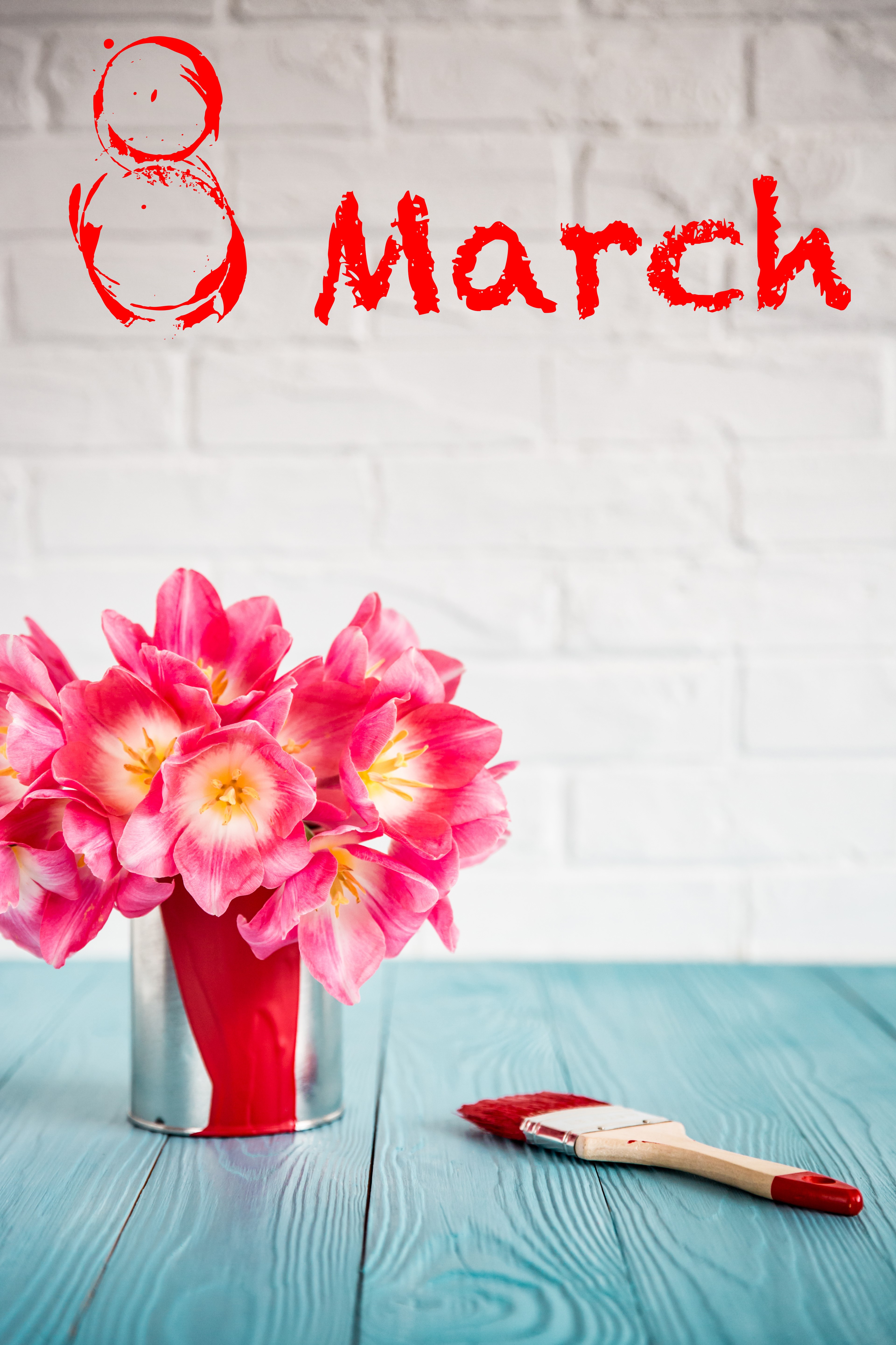 8 March Tulips and Paintbrush HD Phone Wallpaper