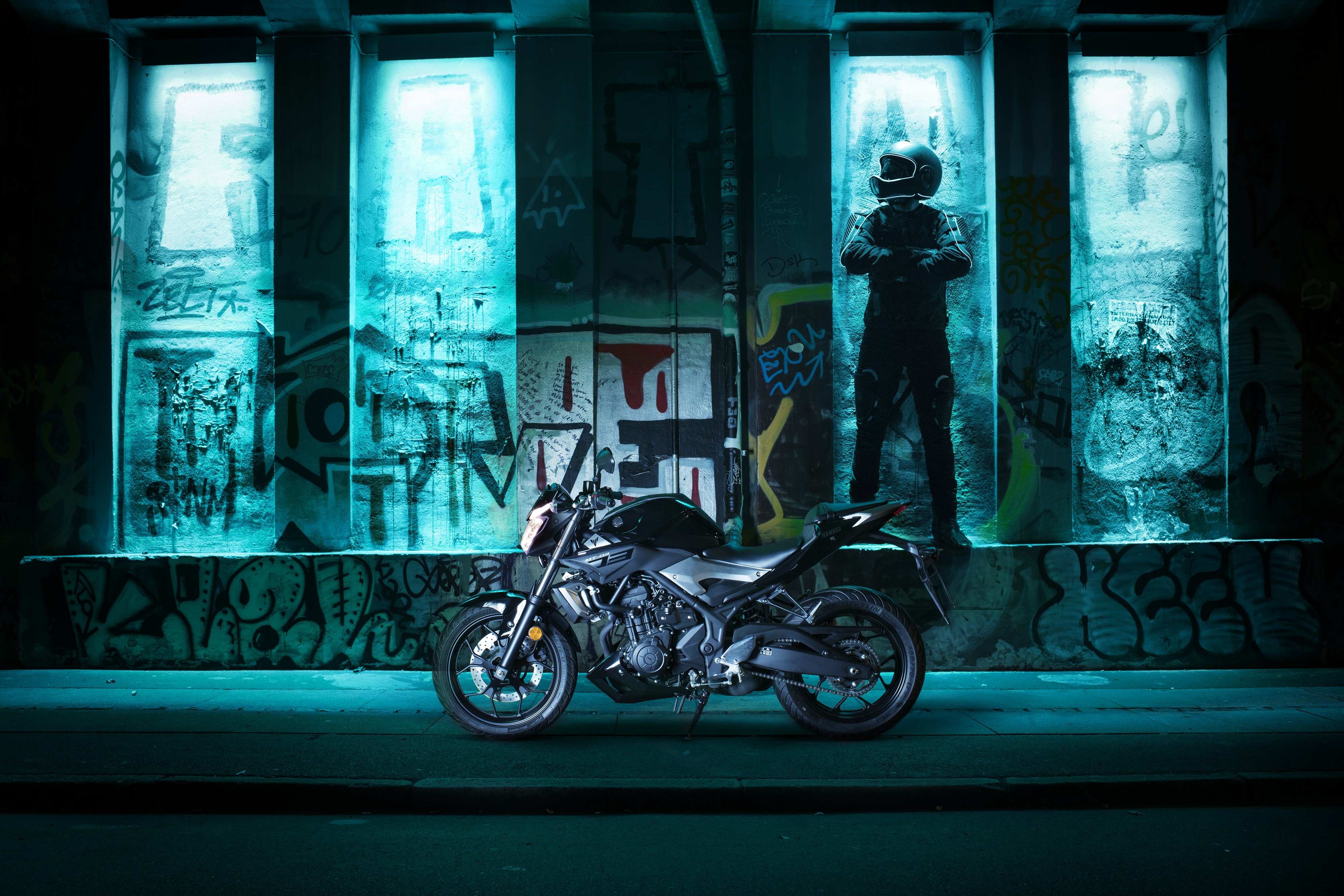 2016-17 MT-03 Yamaha motorcycle with motorcyclist HD Wallpaper