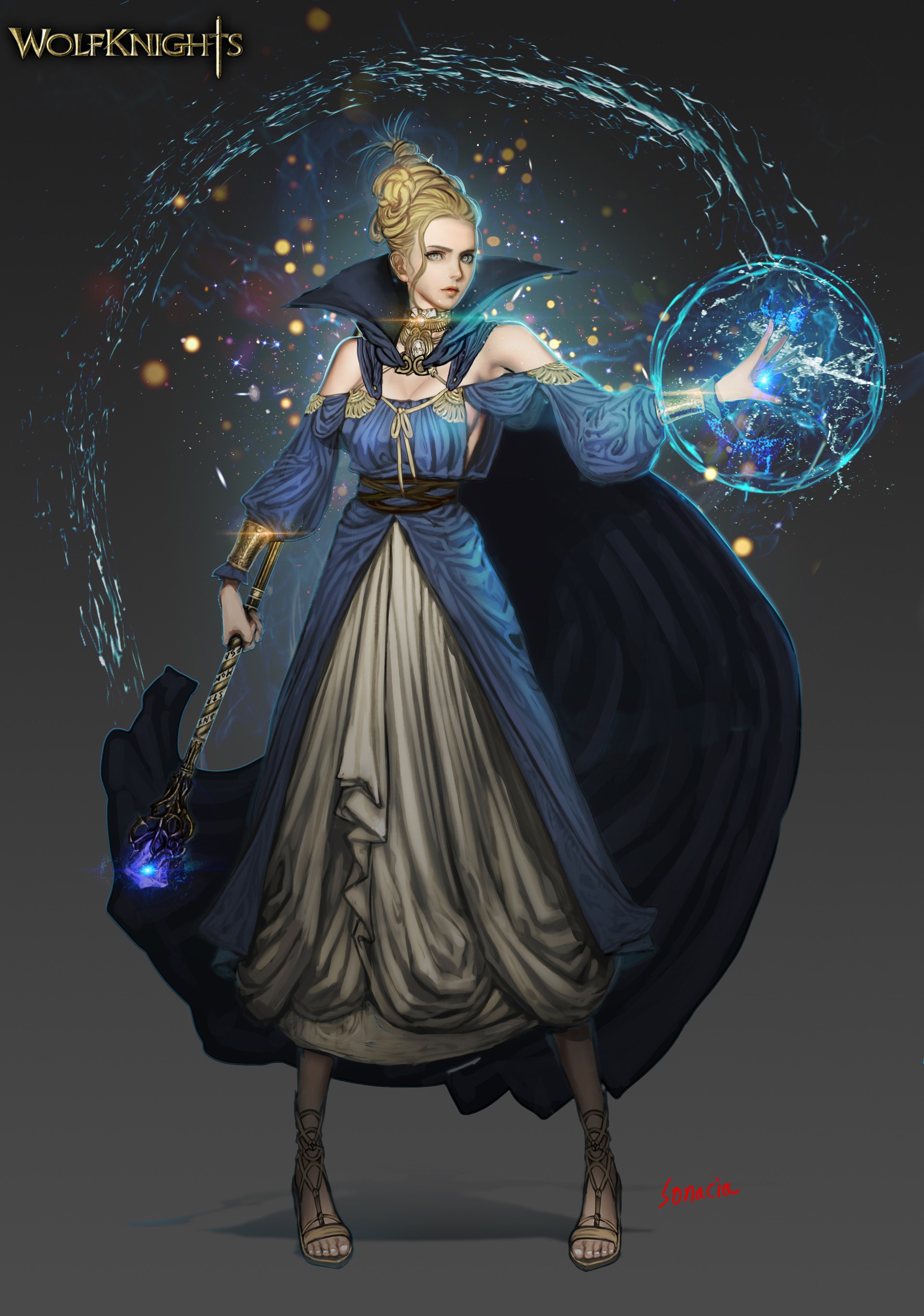 Woman mage with staff and magic orb HD Phone Wallpaper