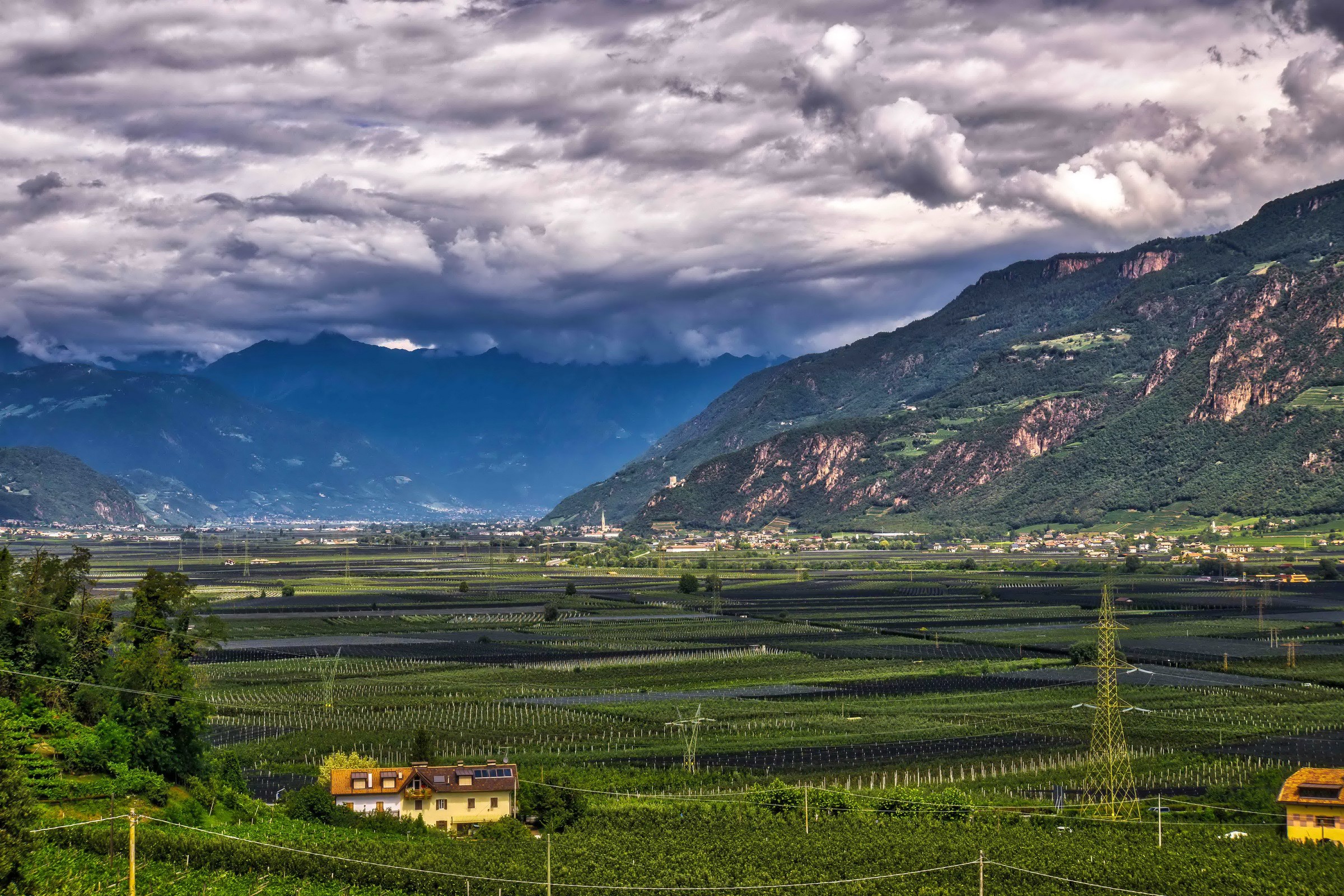 Bolzano, Italy: Mountain Valley with Agricultural Fields HD Wallpaper