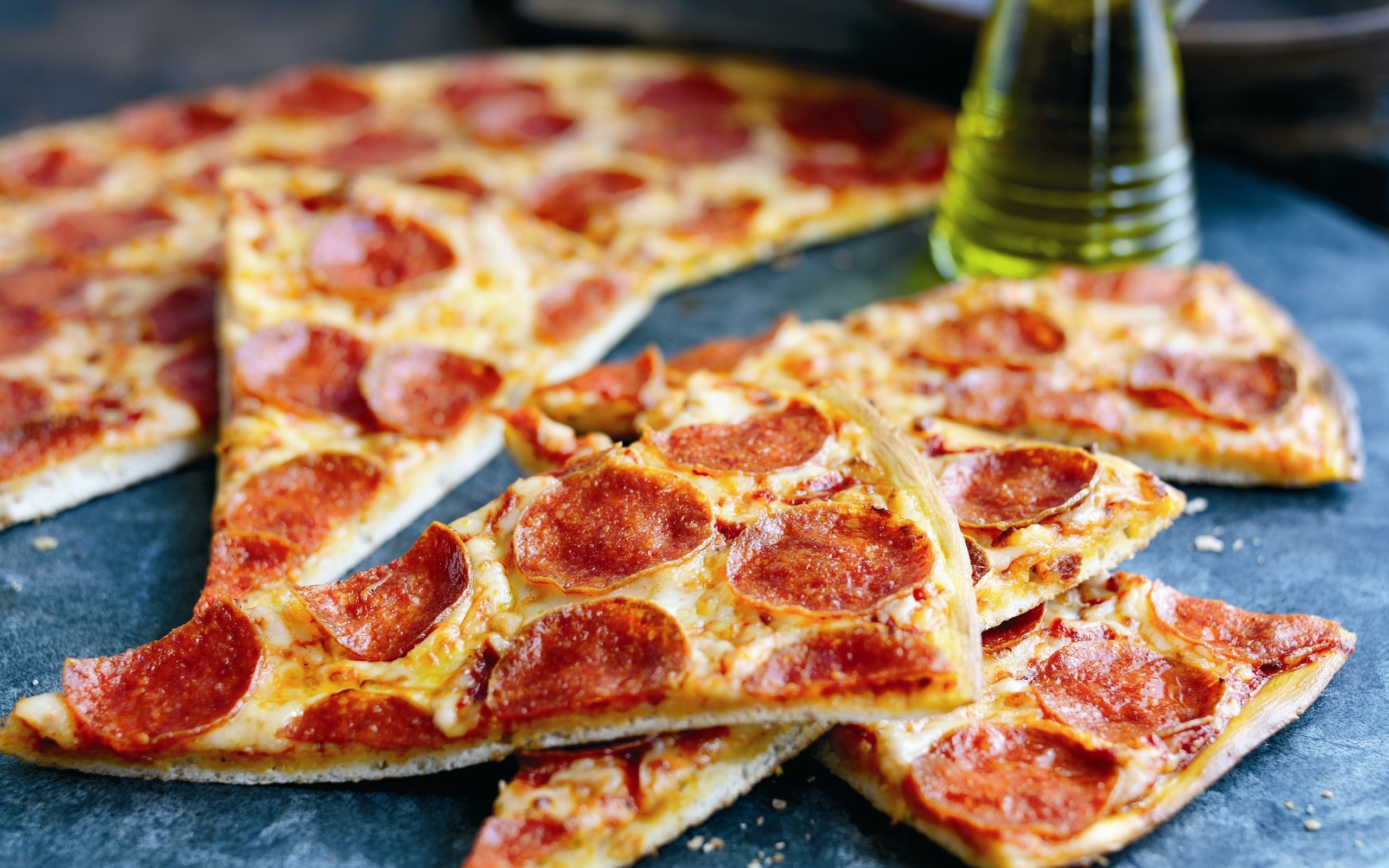 Pepperoni Pizza Slices on a Dark Surface HD Wallpaper