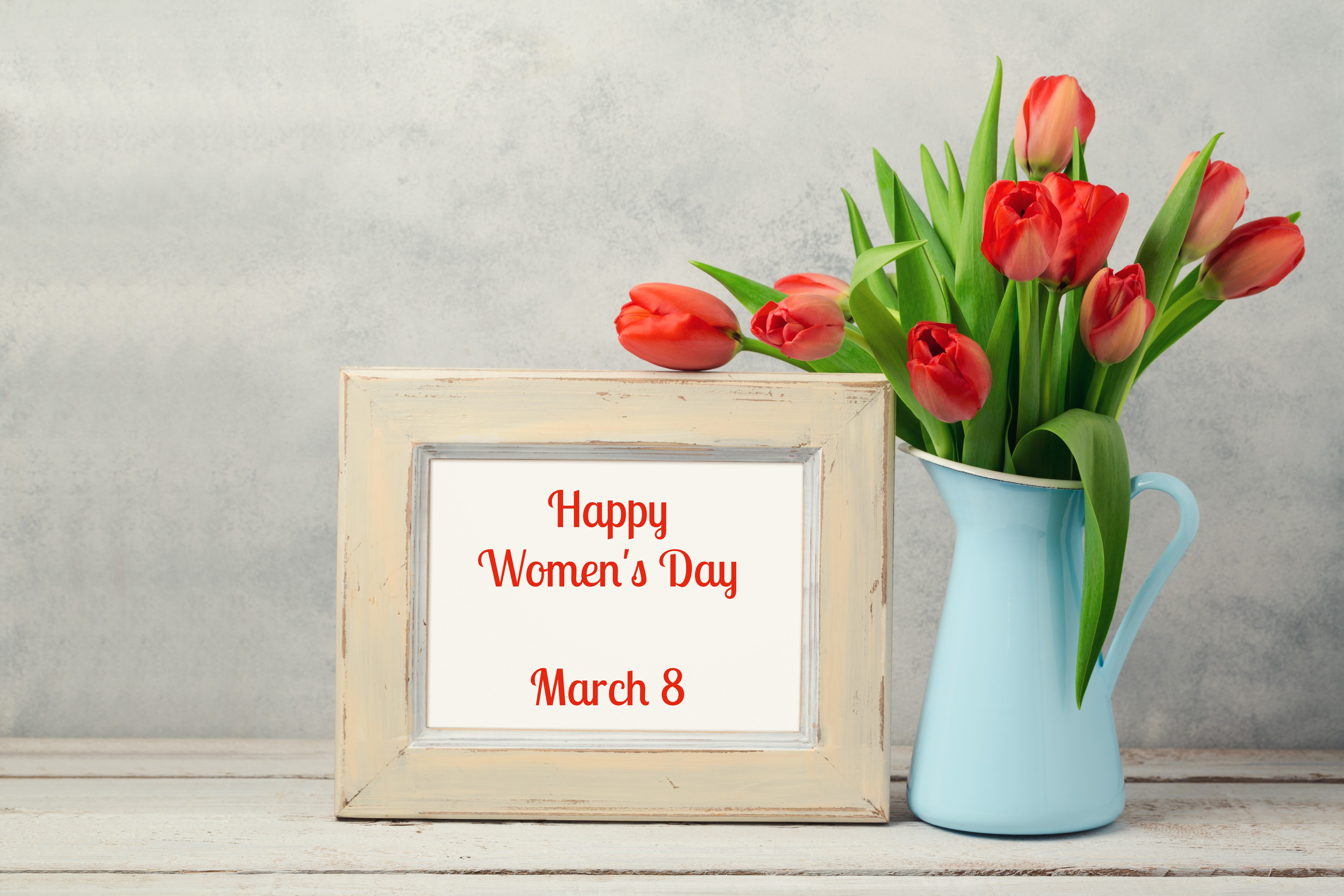 Happy Women's Day March 8 Tulips in Jug HD Wallpaper