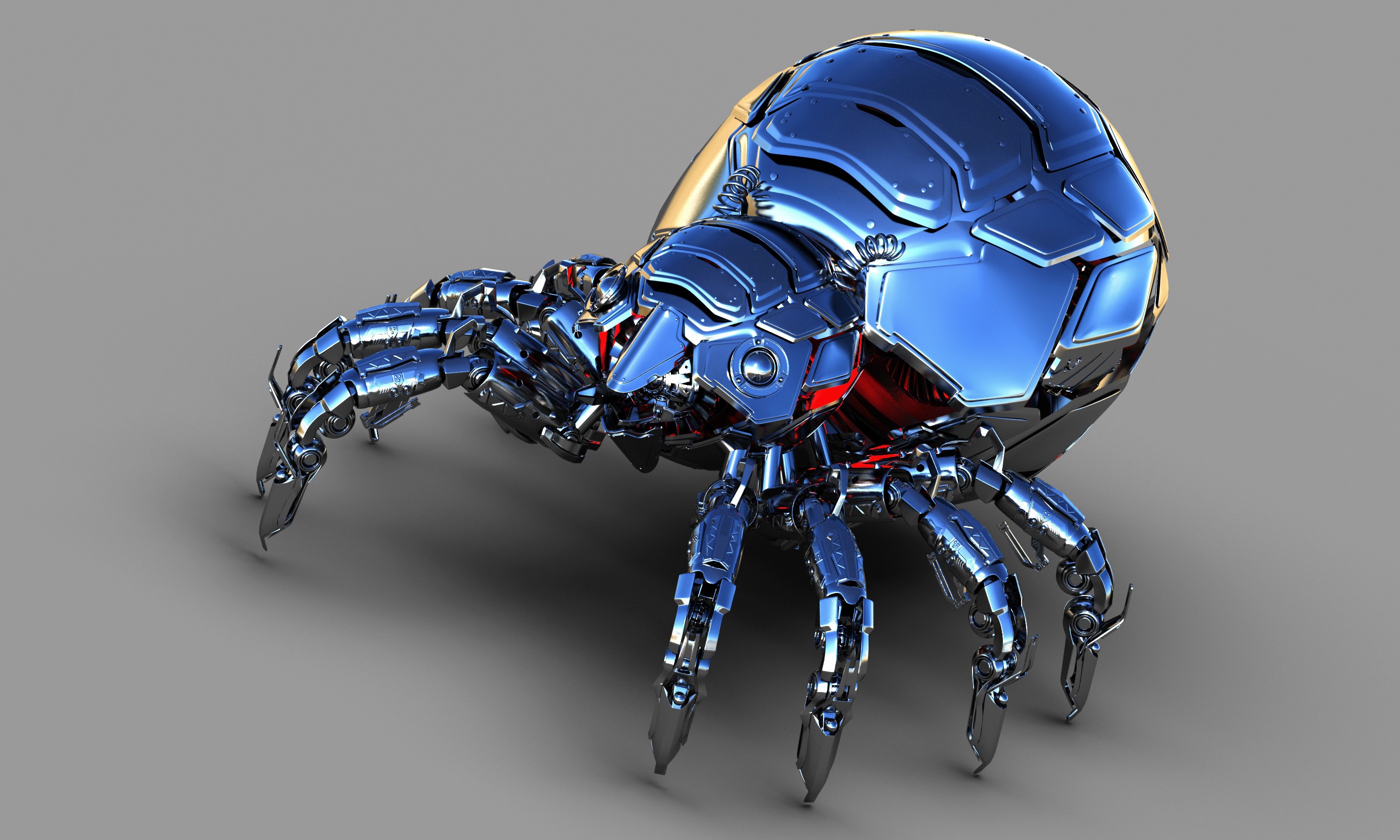 Shiny metallic robot spider with red accents HD Wallpaper