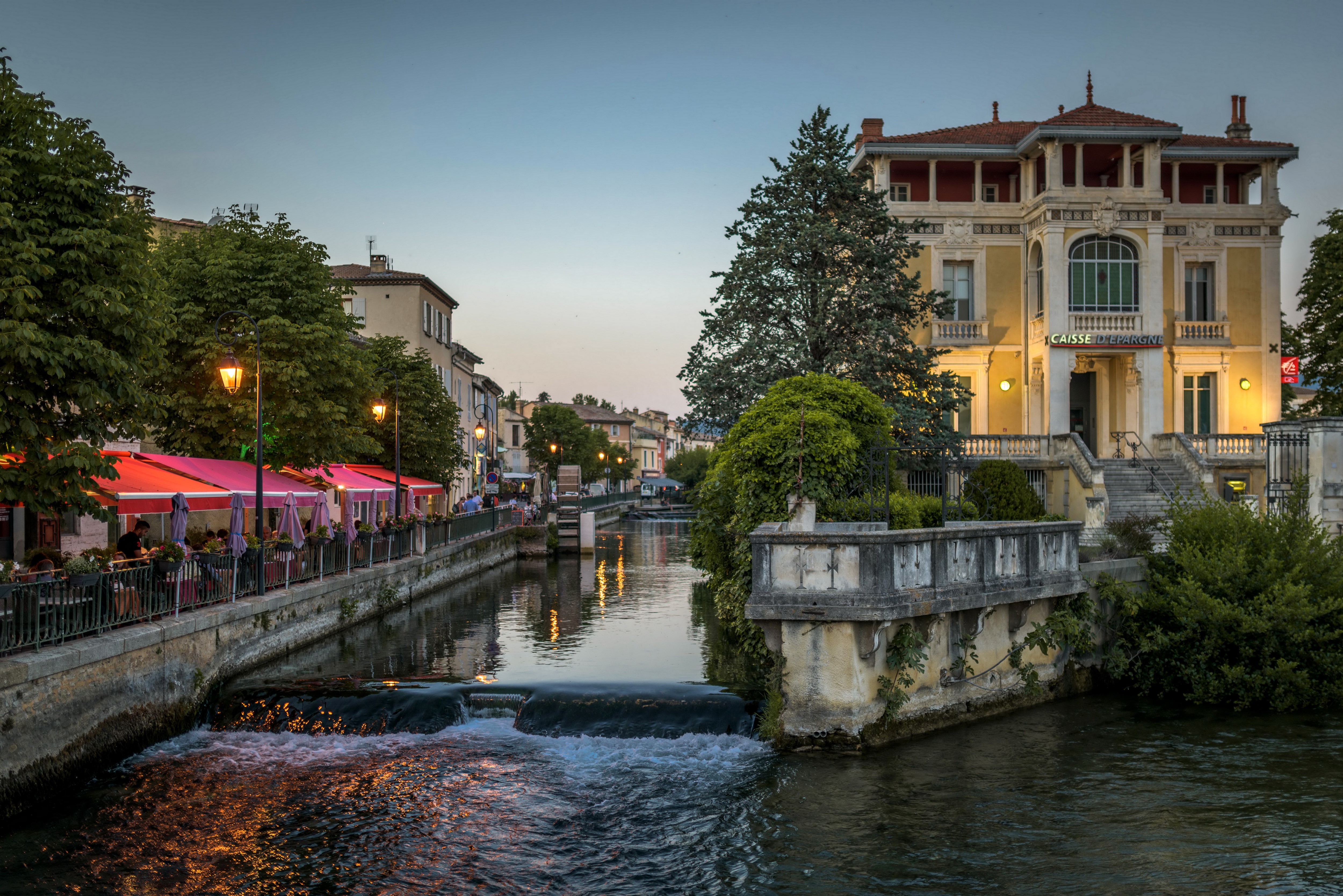 Evening view of a canal in Vaucluse, Provence, France HD Wallpaper