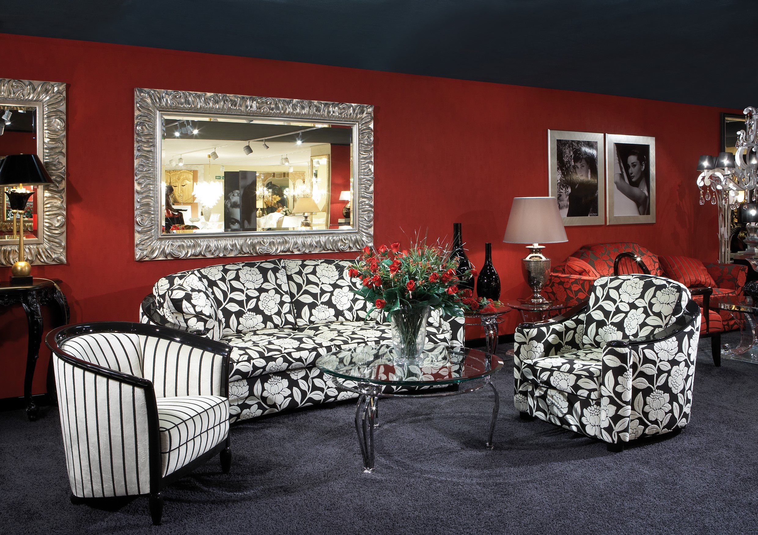 Living room with floral sofa and armchair HD Wallpaper