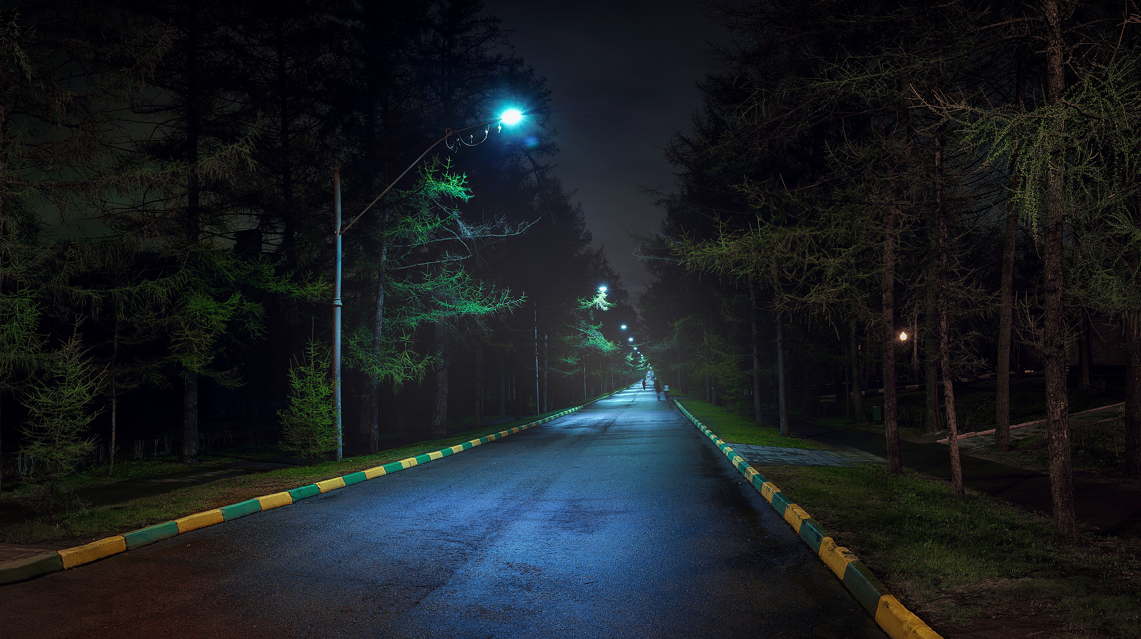 Road at night with street lights in Moscow, Russia HD Wallpaper