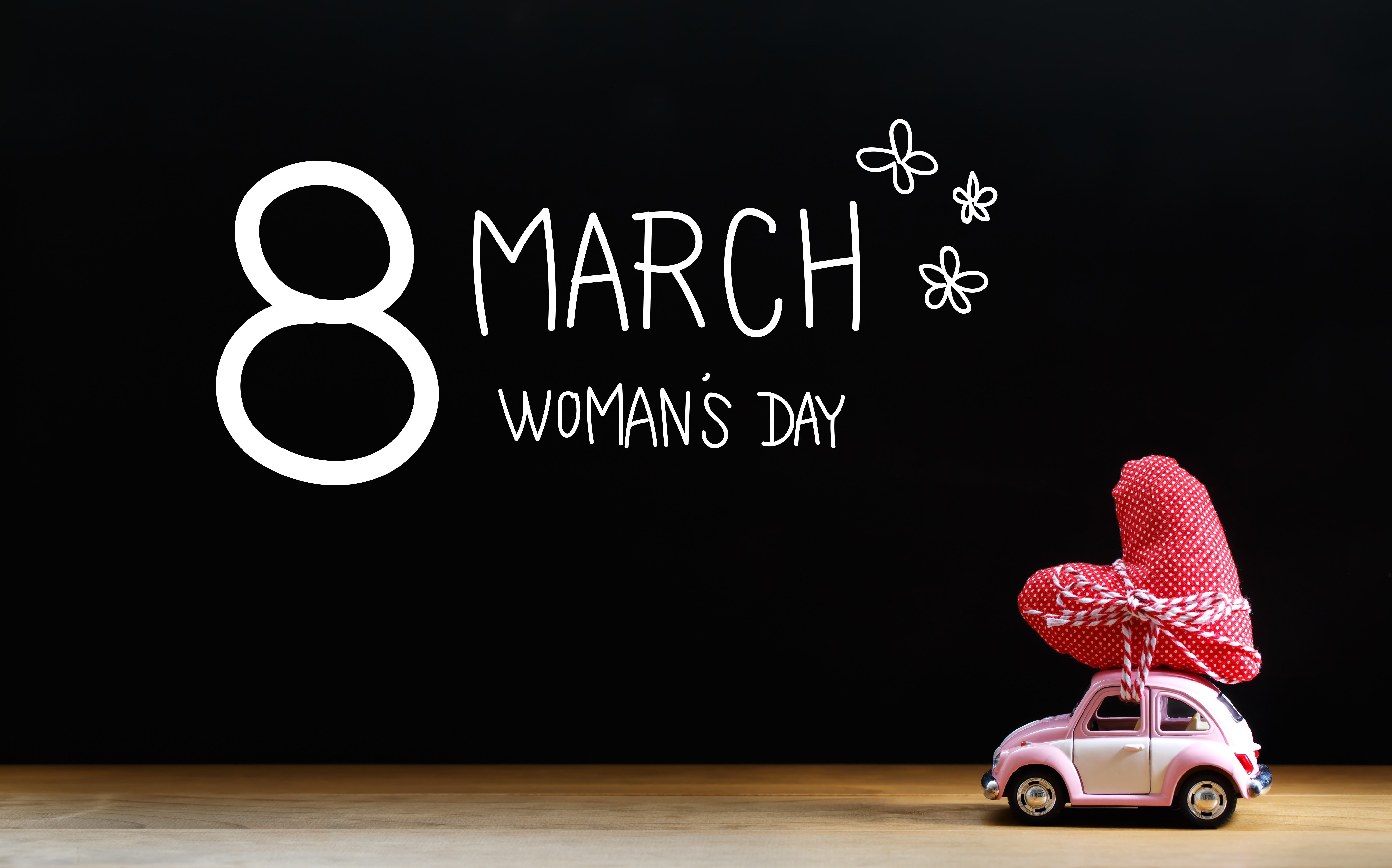 8 March Woman's Day with Heart on Car HD Wallpaper