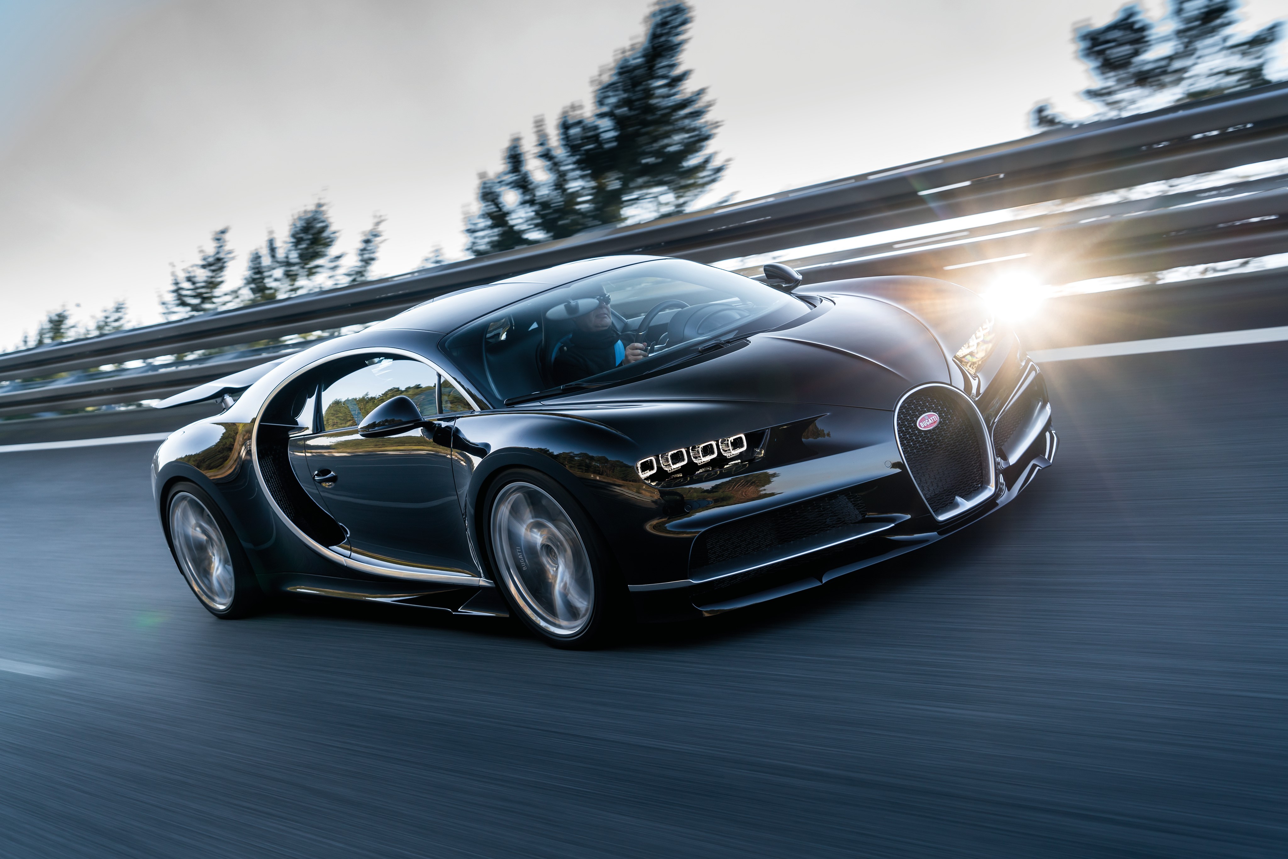 Black Bugatti Chiron in motion HD Wallpaper