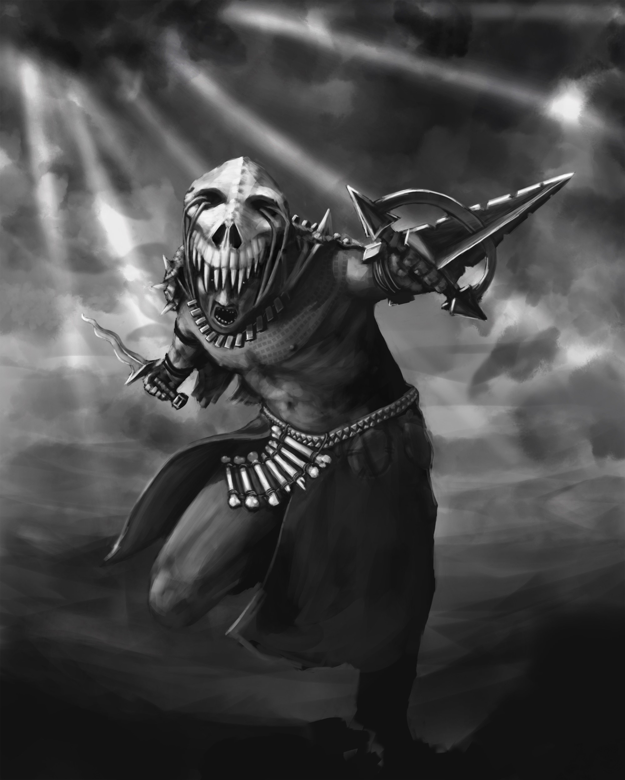 Warrior with Skull Mask and Weapons HD Phone Wallpaper