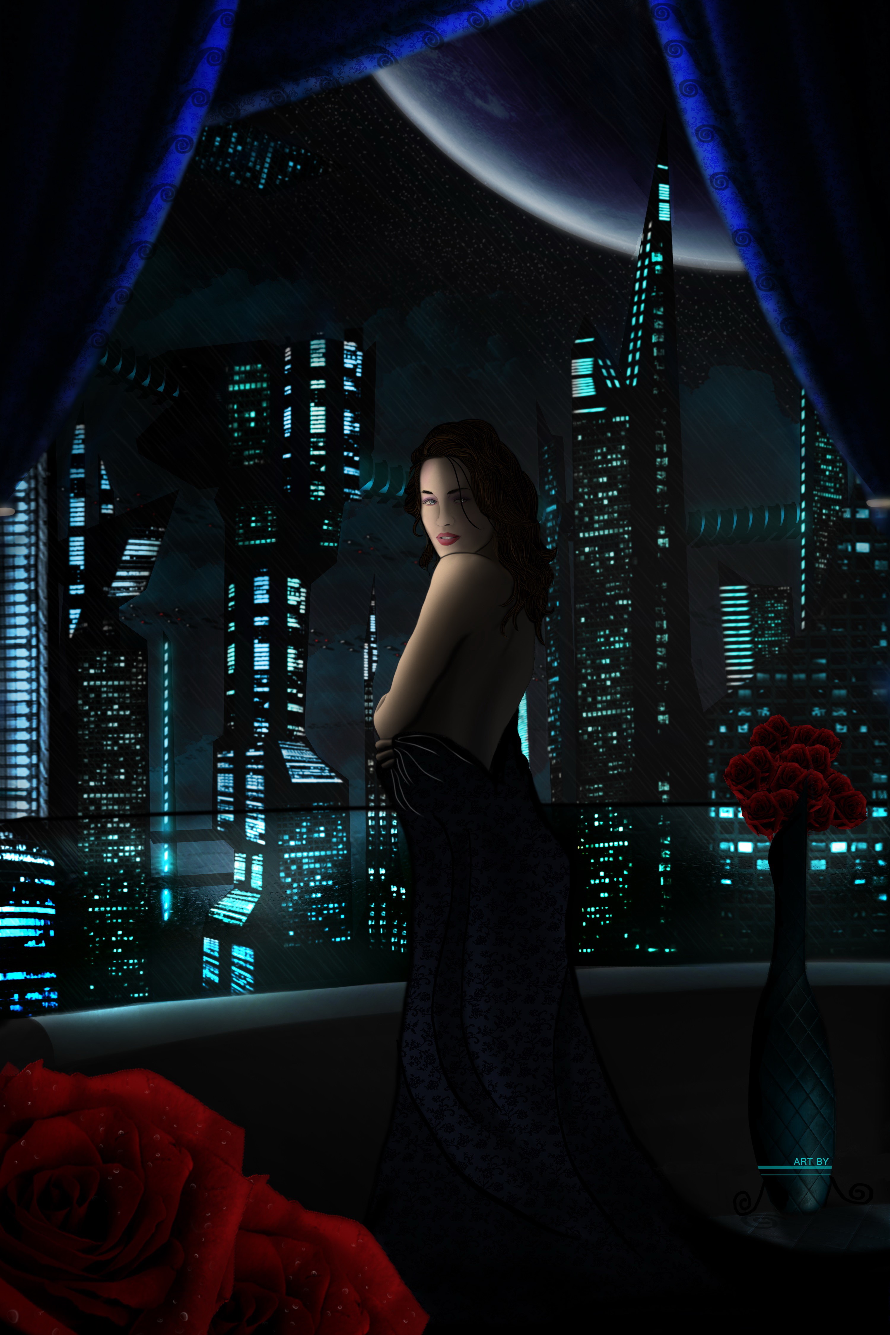 Miranda Lawson from Mass Effect in a futuristic city HD Phone Wallpaper