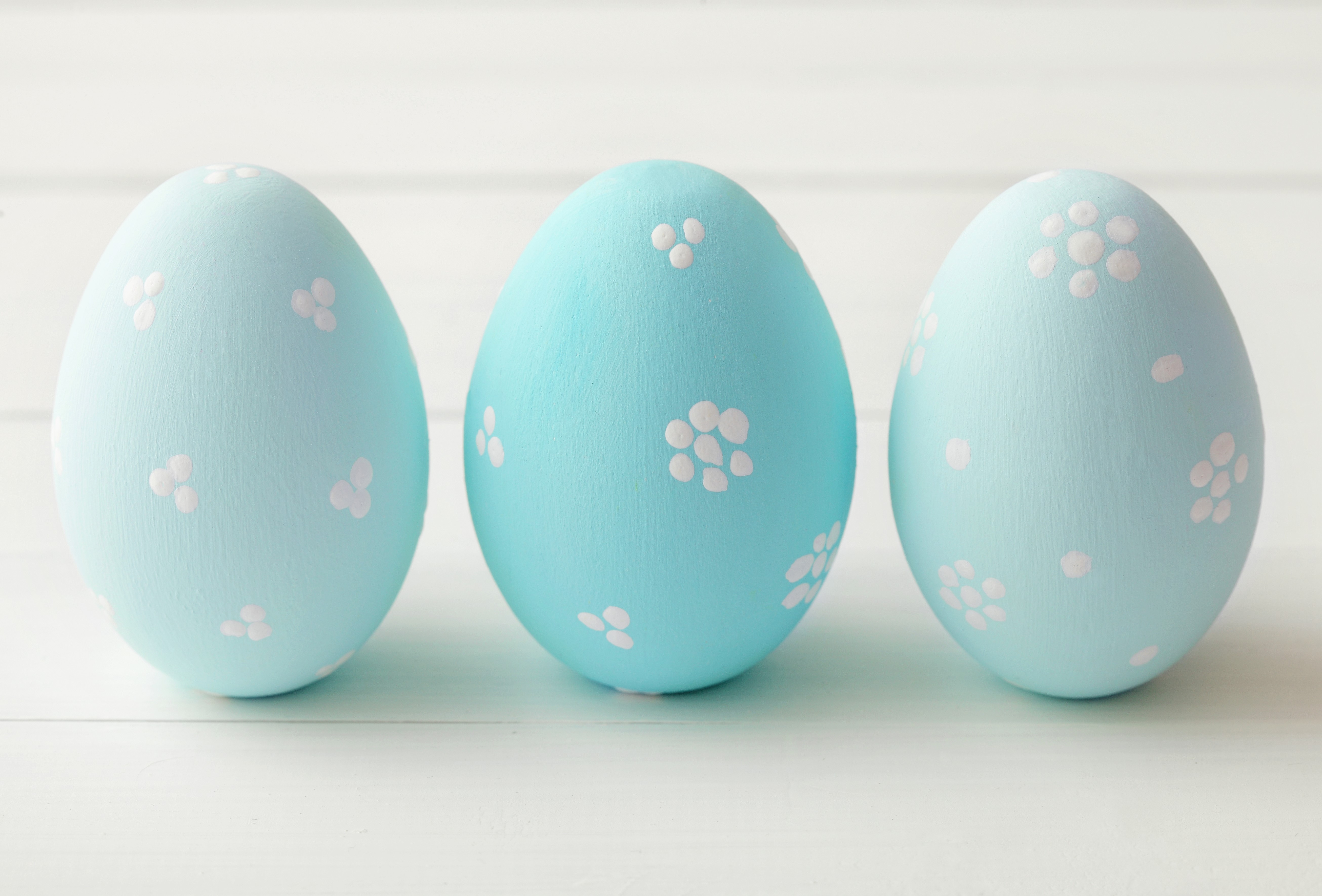 Three light blue Easter eggs with white floral patterns HD Wallpaper