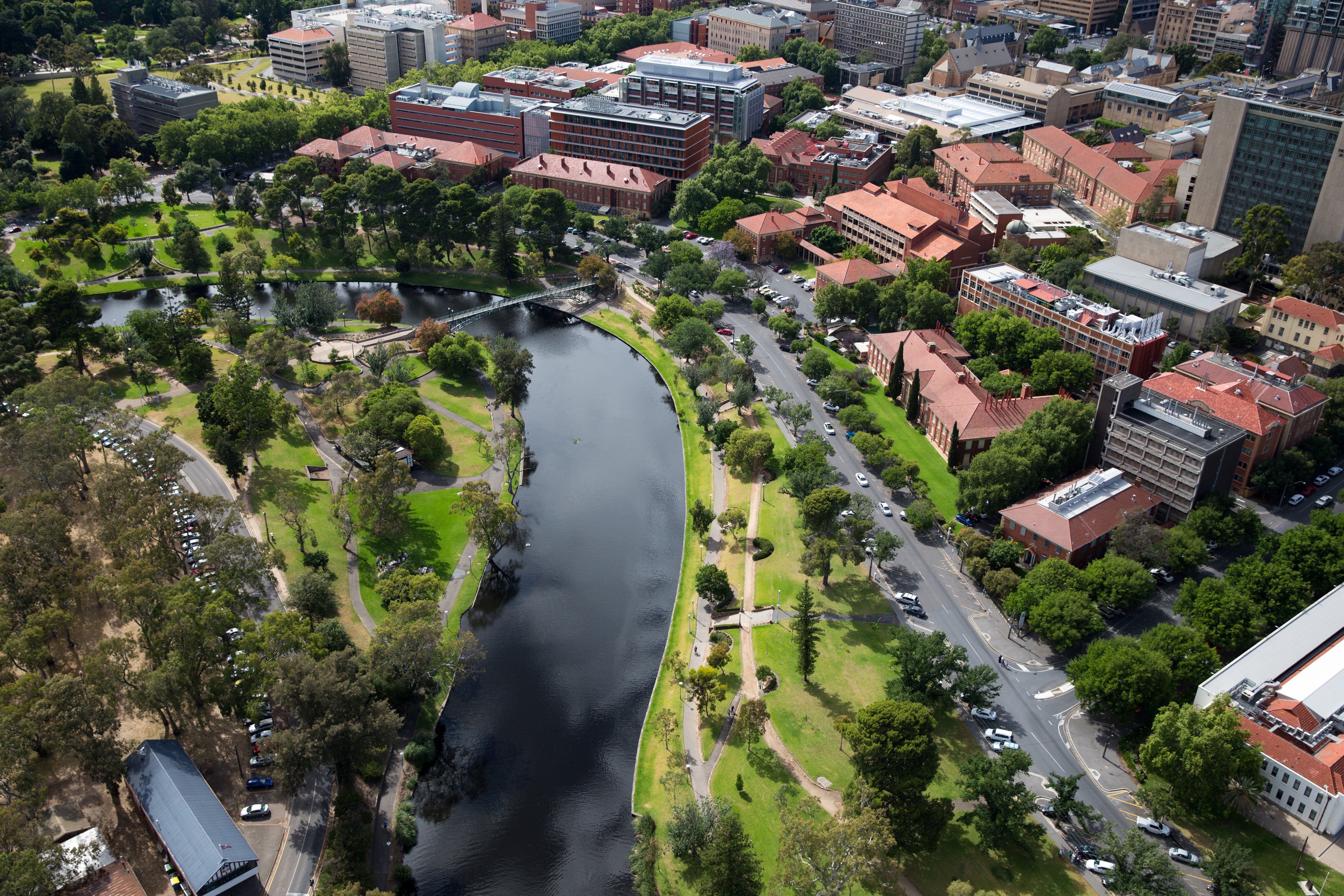 Aerial View of Adelaide River and City Buildings HD Wallpaper