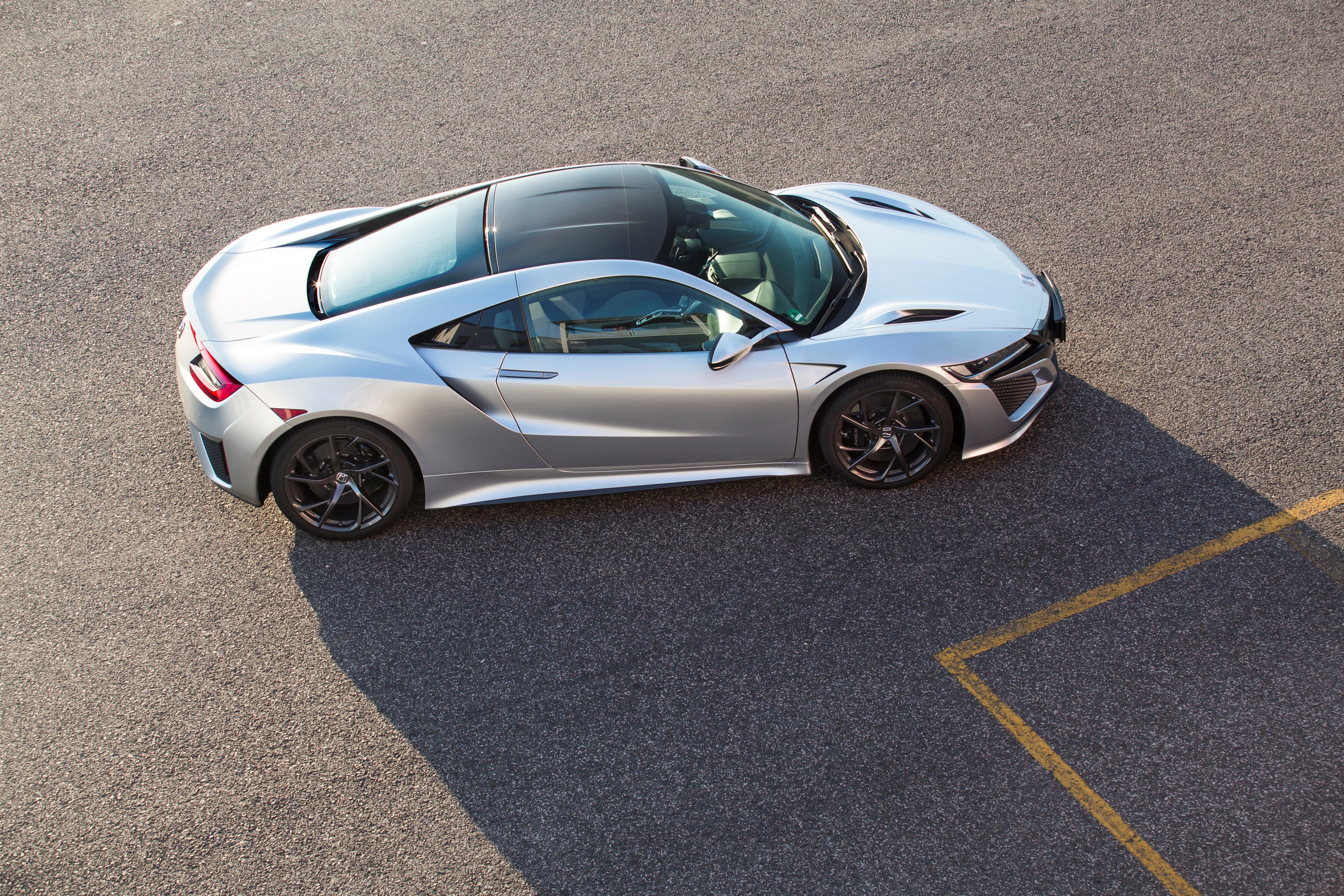Silver 2016 Acura NSX from above HD Wallpaper