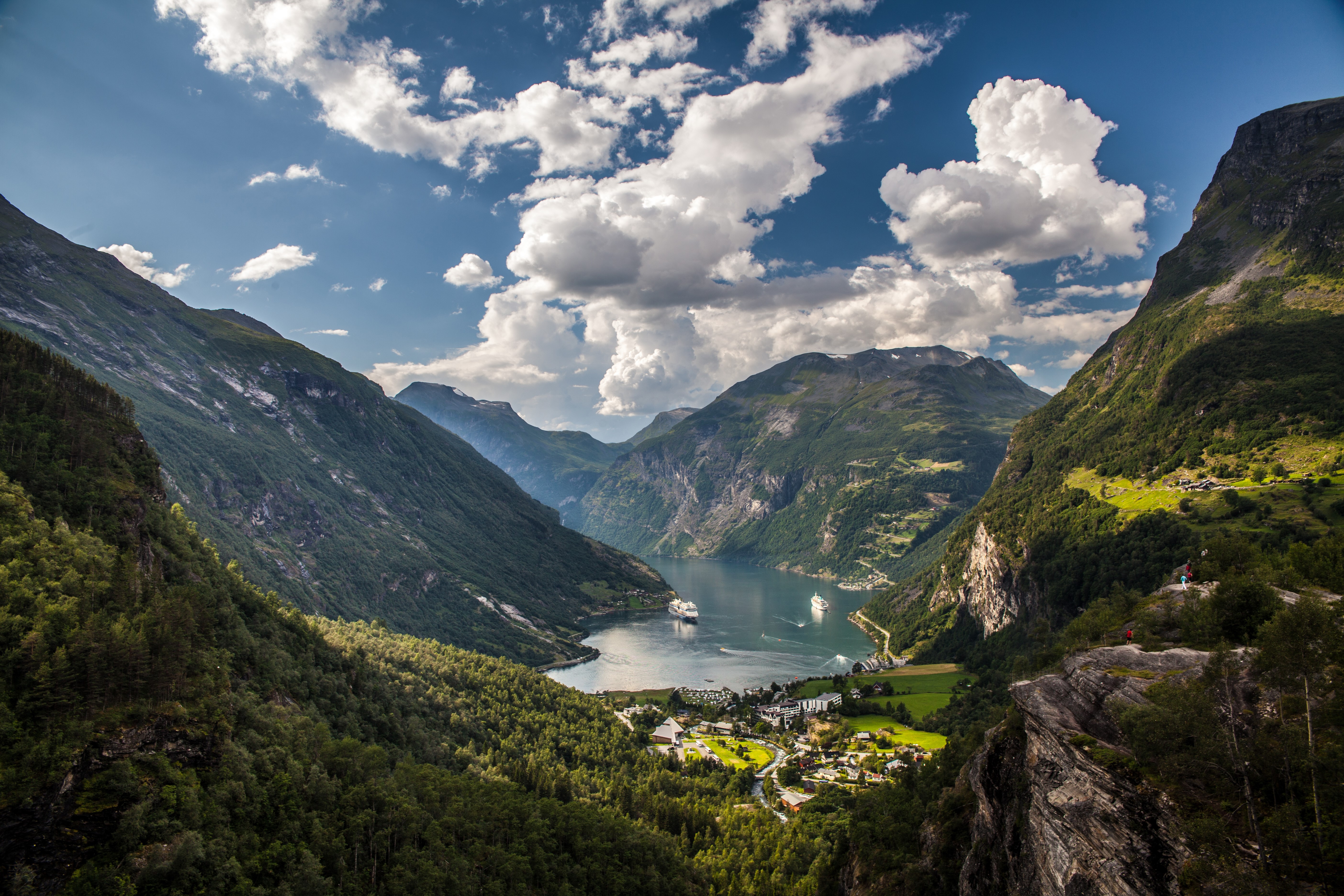 Geiranger Fjord Norway Mountains Sky Scenery Clouds HD Wallpaper