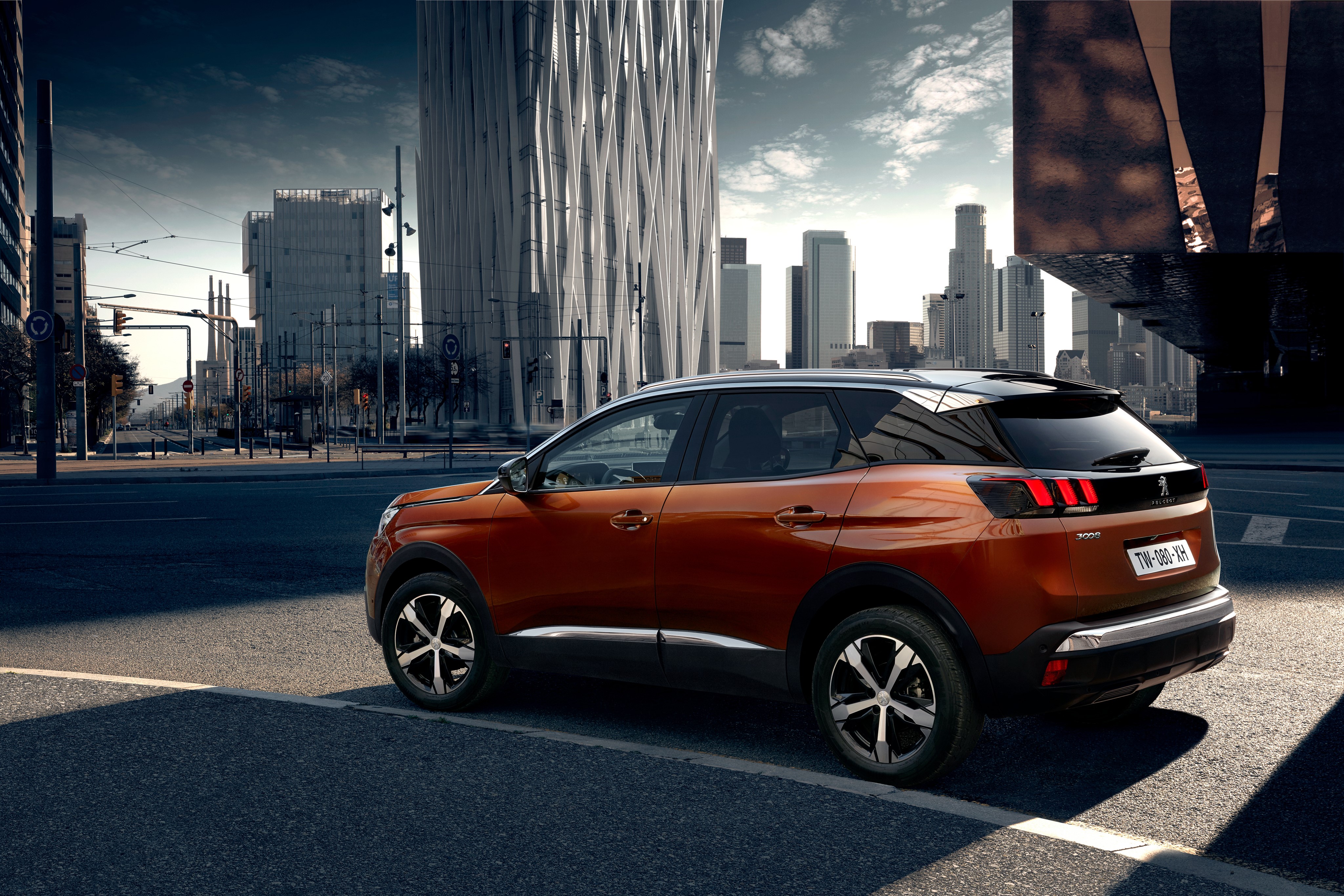 Orange Peugeot 3008 Crossover in City HD Wallpaper