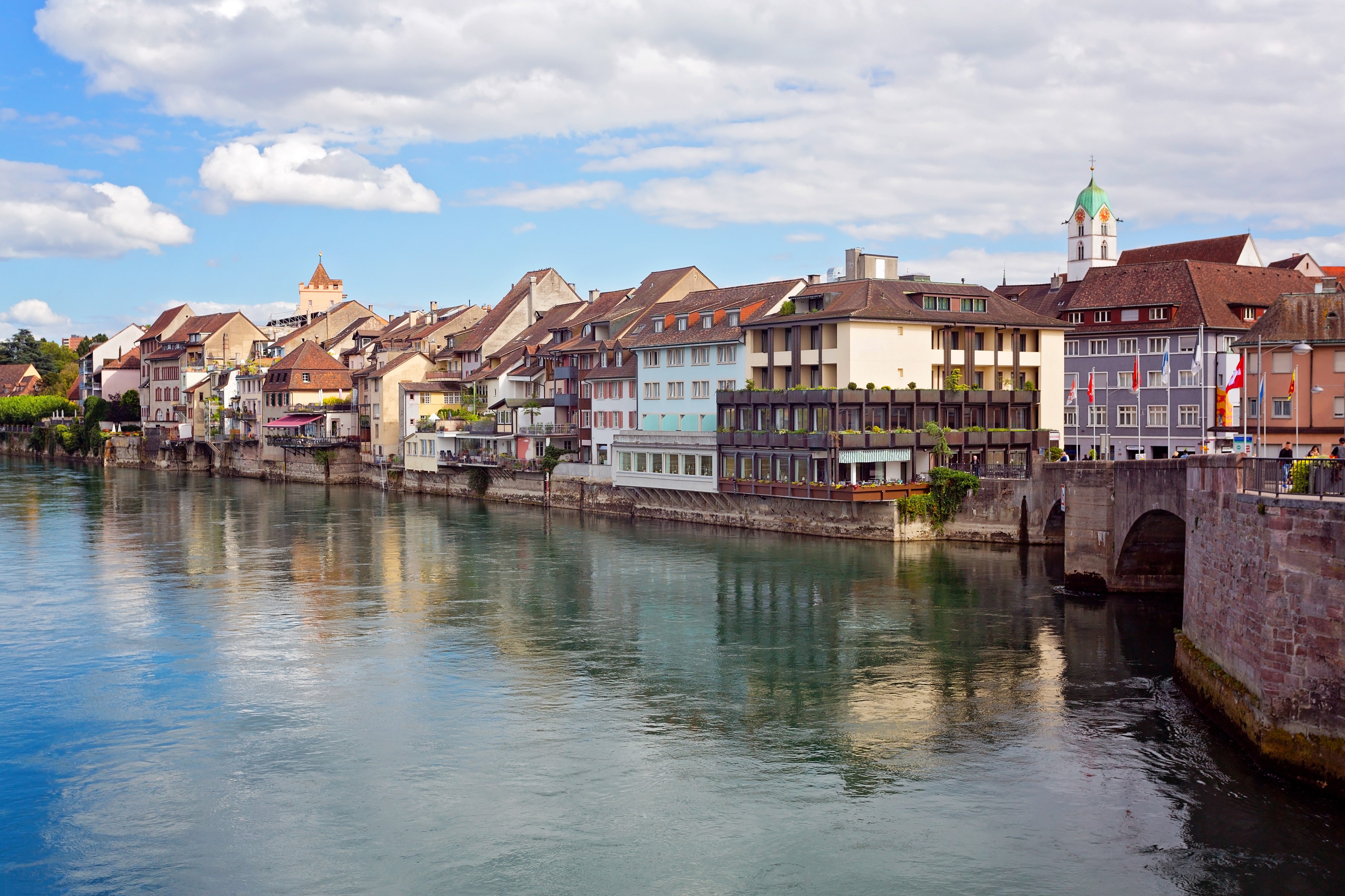 Rheinfelden, Switzerland: Riverside Buildings and Bridge HD Wallpaper