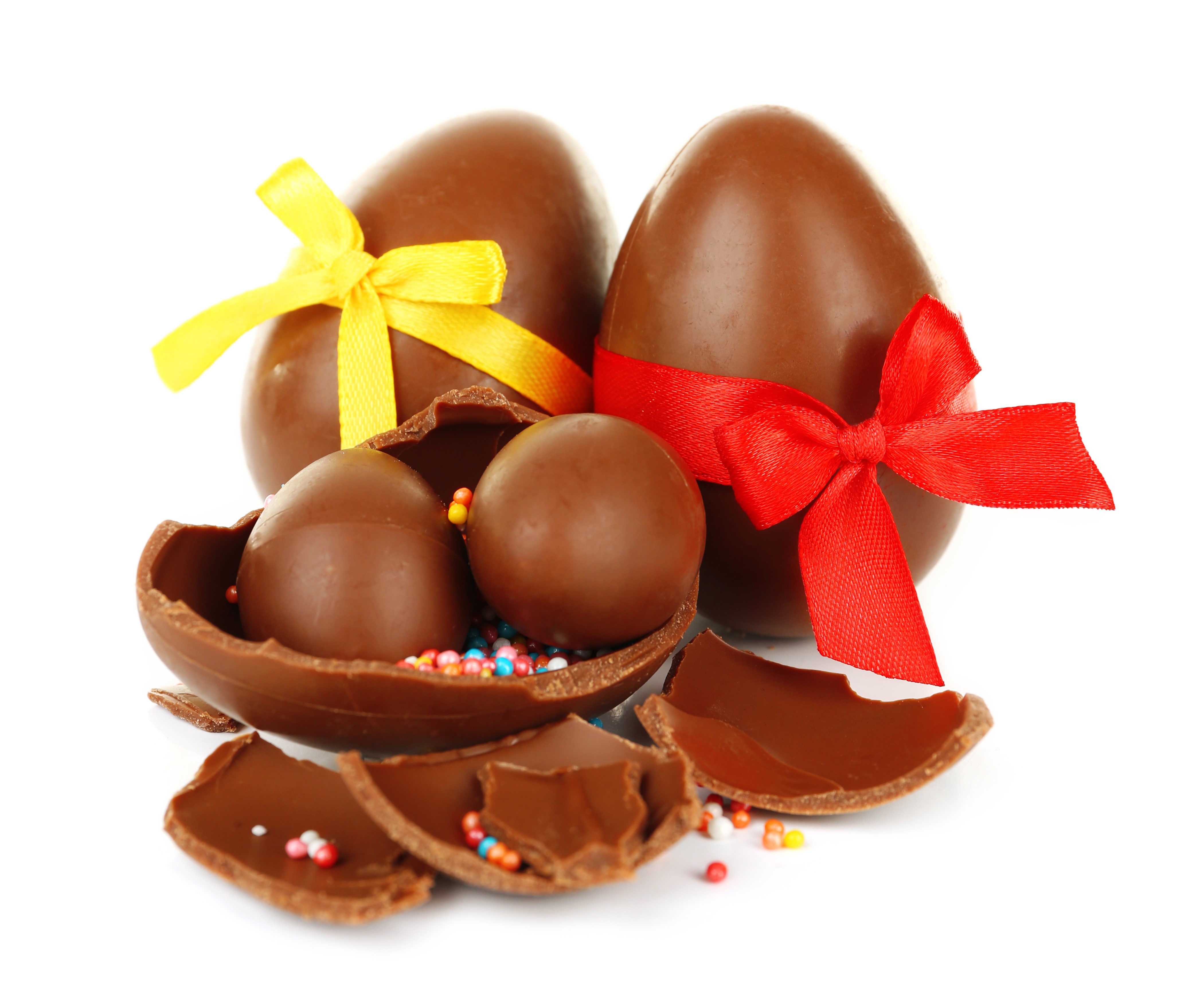 Chocolate Easter Eggs with Ribbons and Sprinkles HD Wallpaper