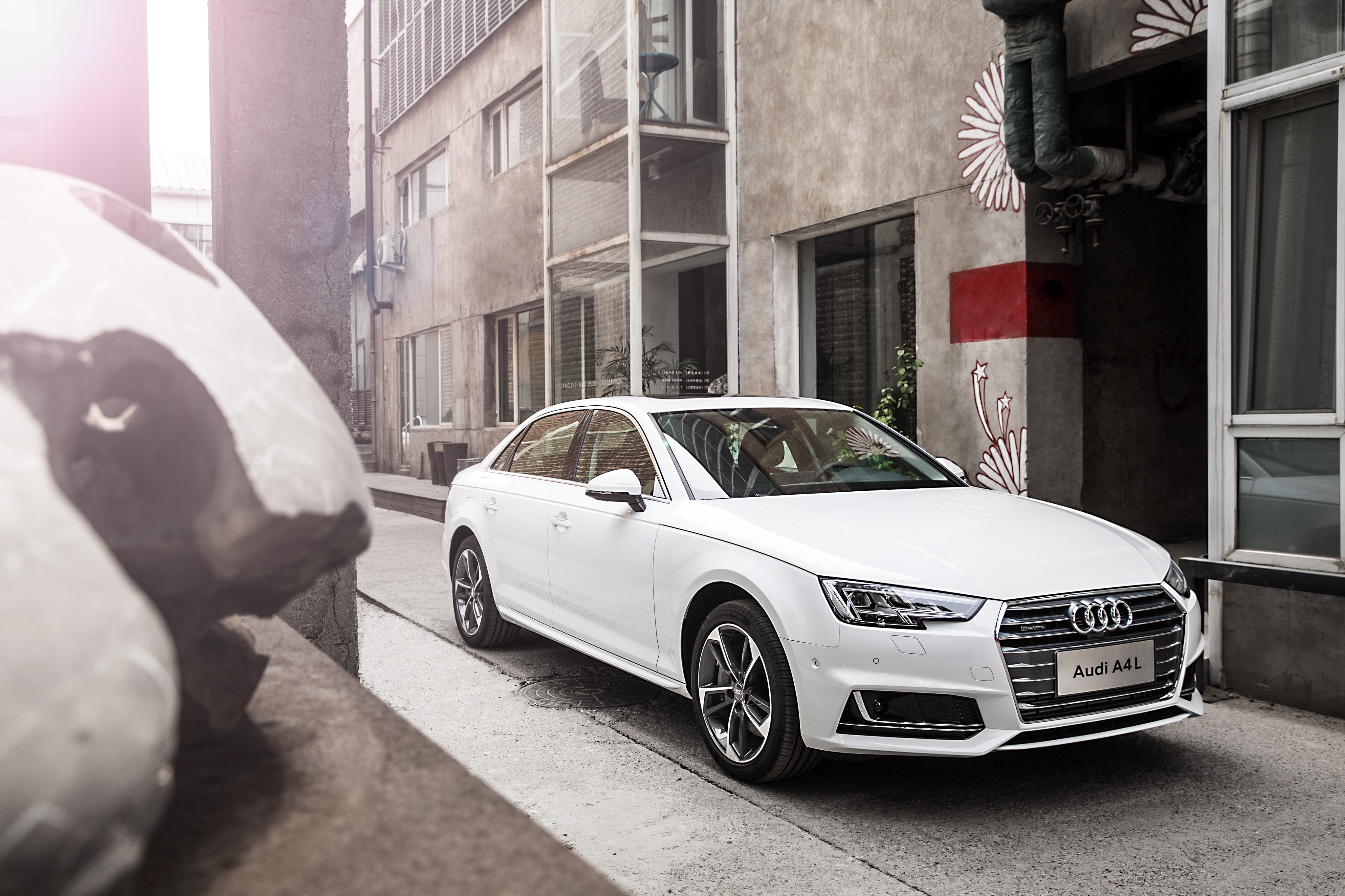 White Audi A4L 45 TFSI quattro (B8) parked HD Wallpaper