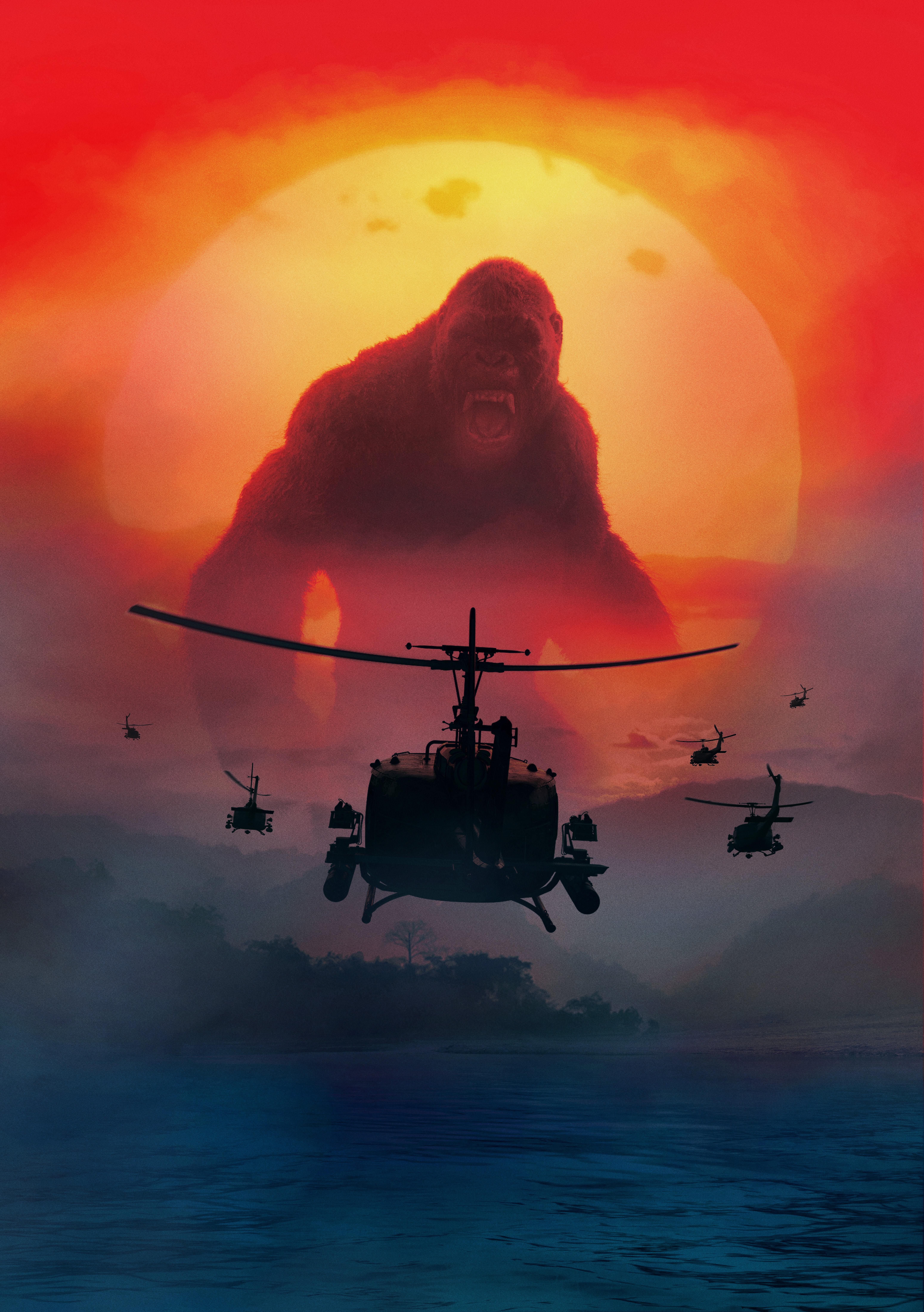 Kong: Skull Island with Helicopters HD Phone Wallpaper