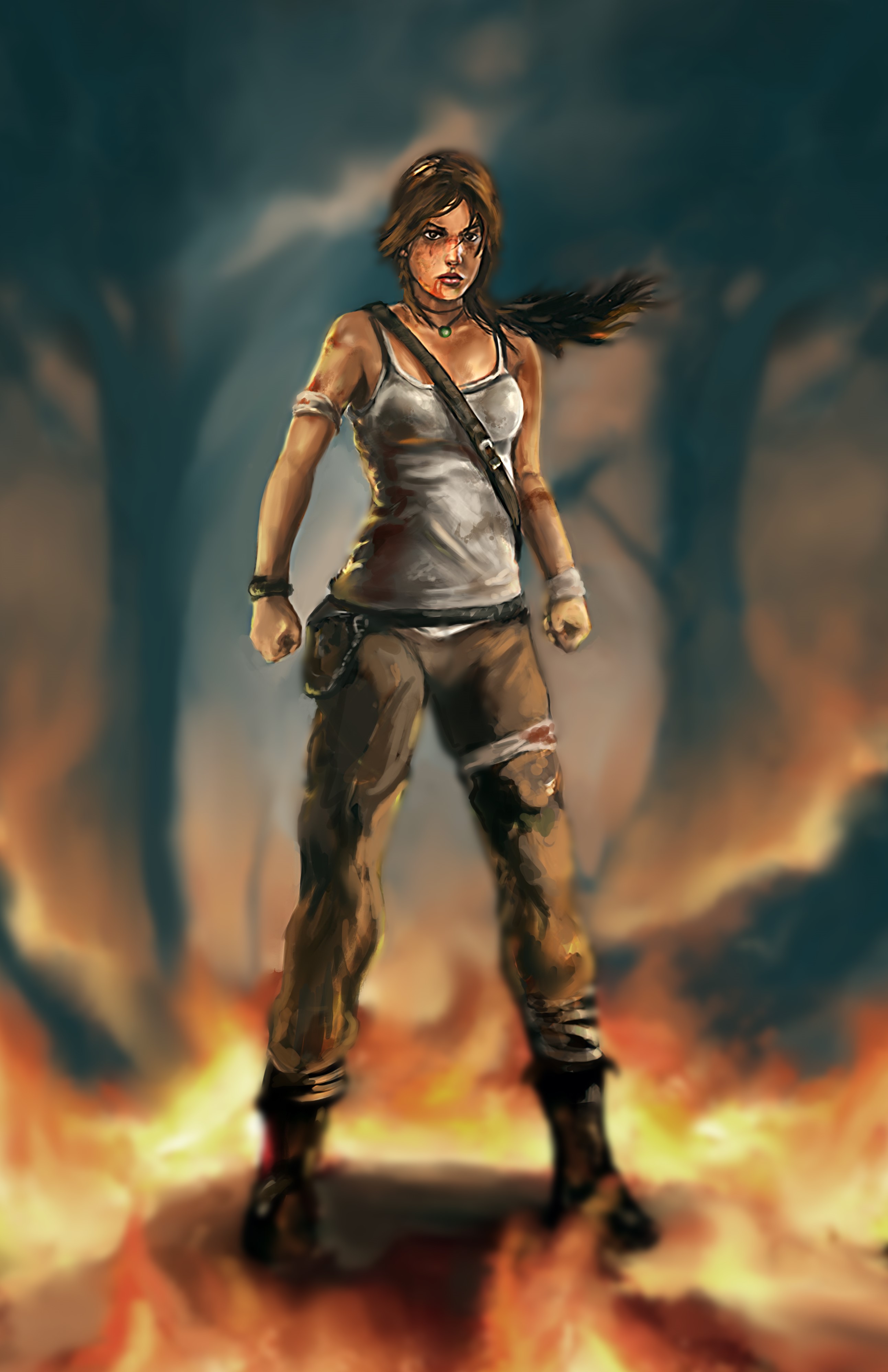 Lara Croft from Tomb Raider in fire HD Phone Wallpaper
