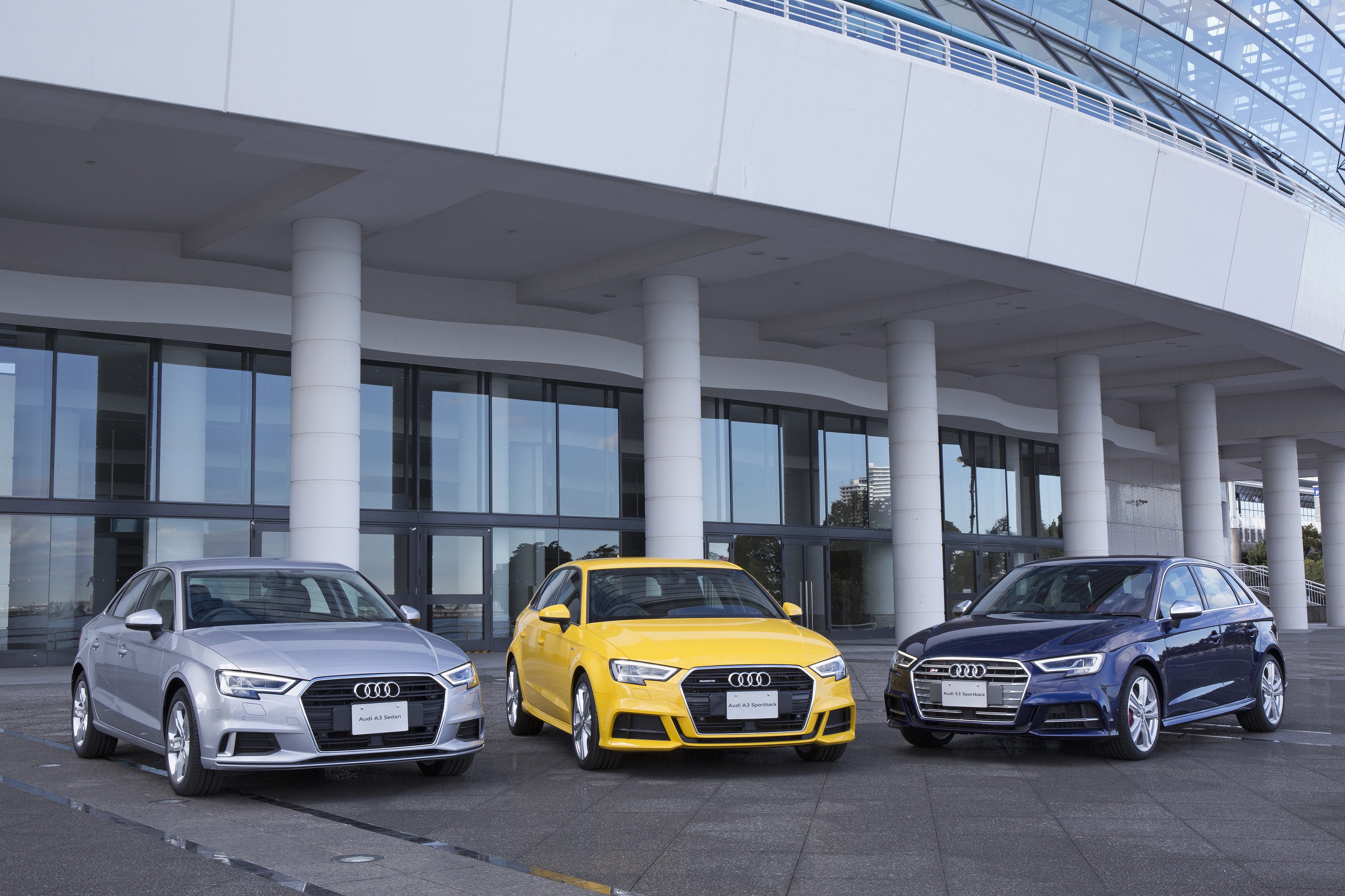 Three Audi A3 Sedans in Metallic Colors HD Wallpaper